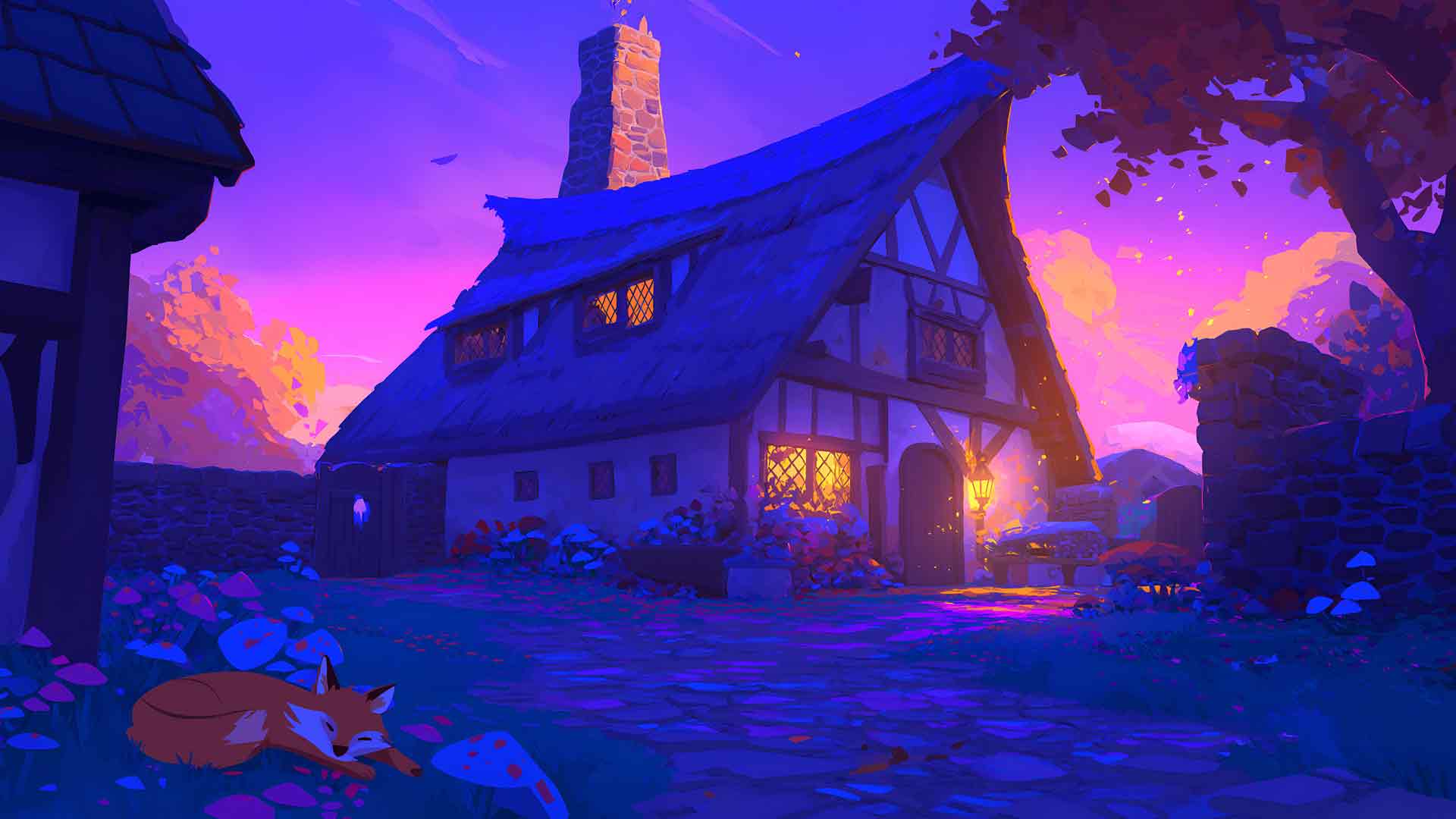 小屋附近的可爱狐狸桌面壁纸