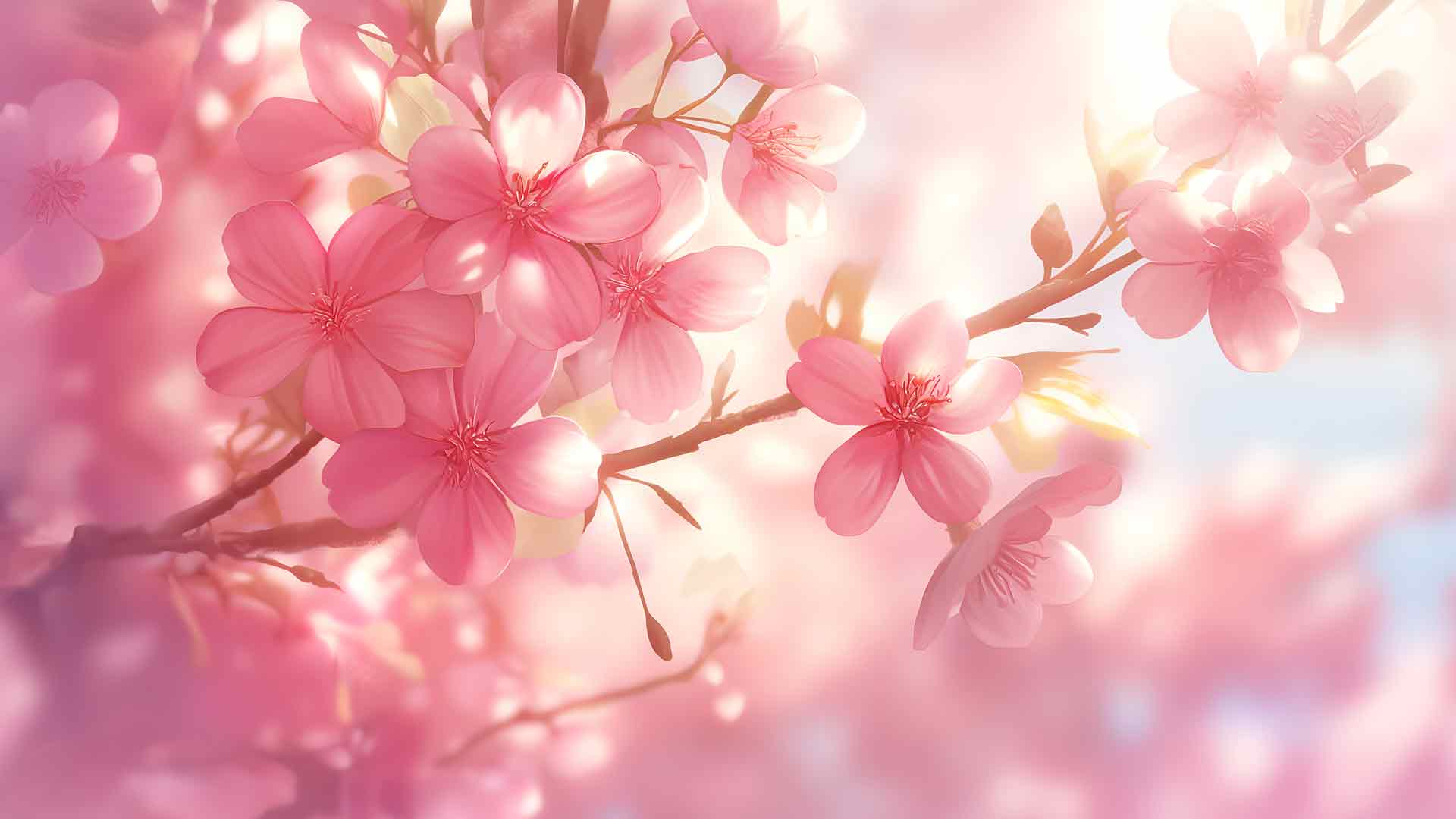 樱花绽放精致的粉色樱花柔和桌面壁纸