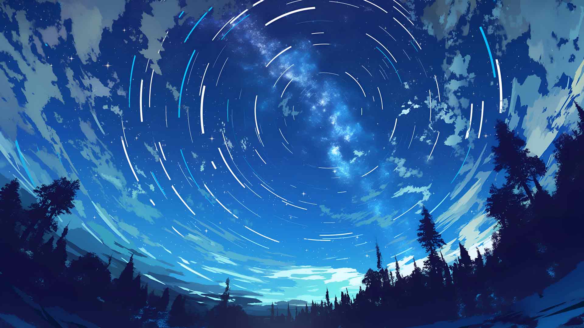 星迹夜森林天空辉光桌面壁纸