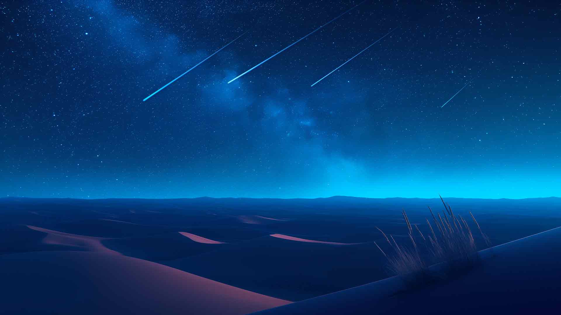 星夜沙漠流星景观桌面壁纸