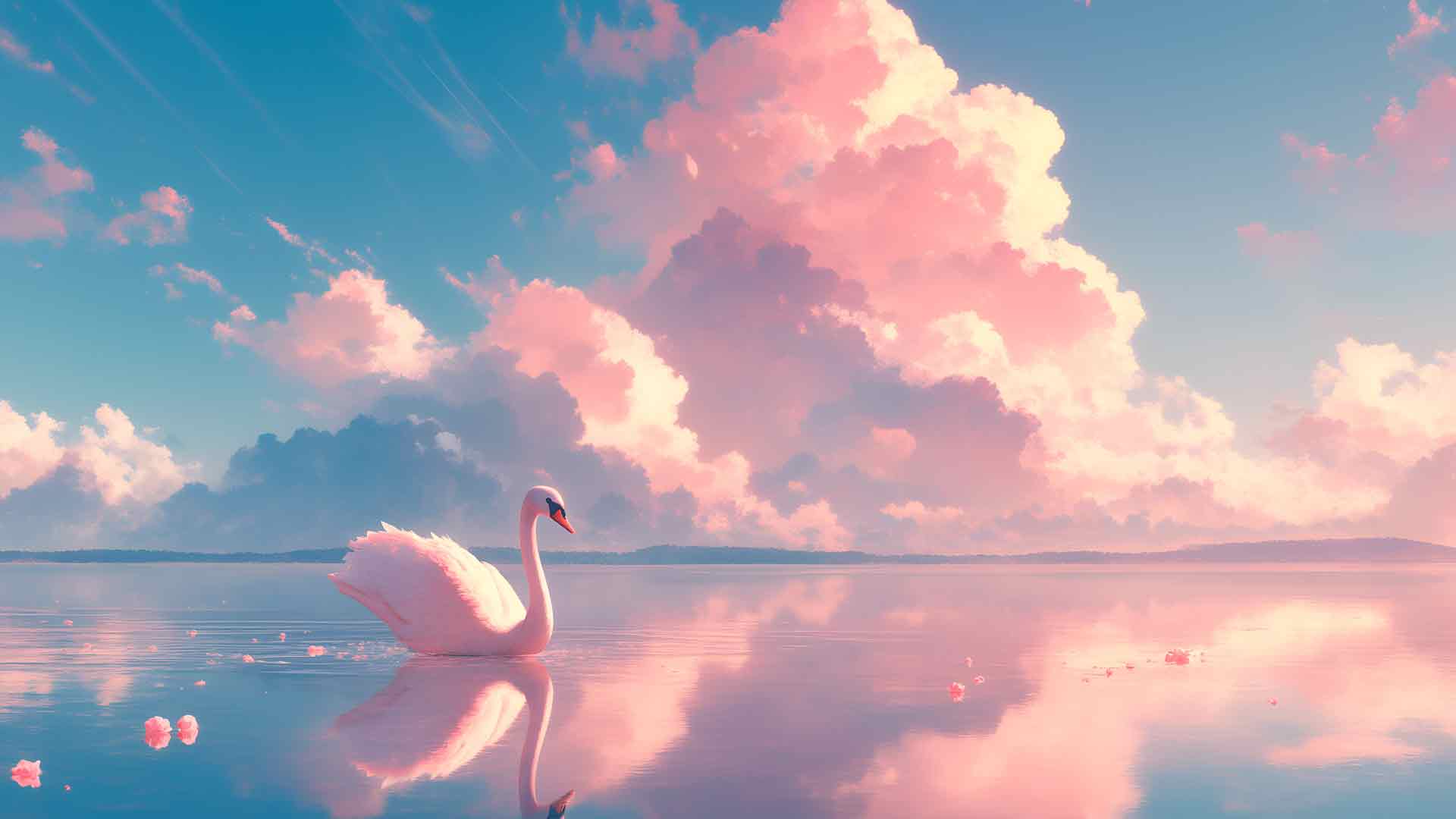 天鹅滑翔镜湖玫瑰色桌面壁纸