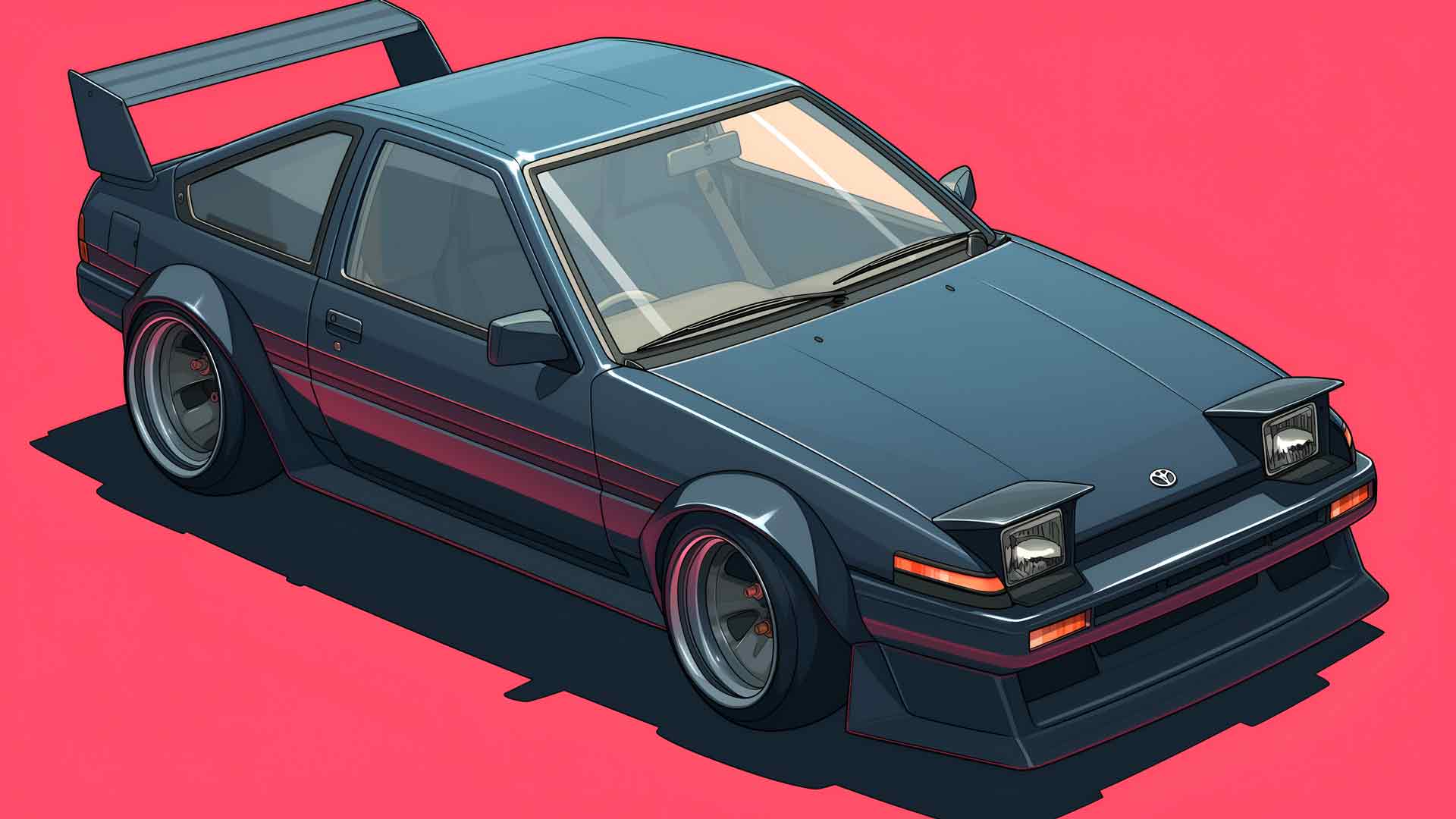 丰田 AE86 复古车粉色背景 PC 壁纸