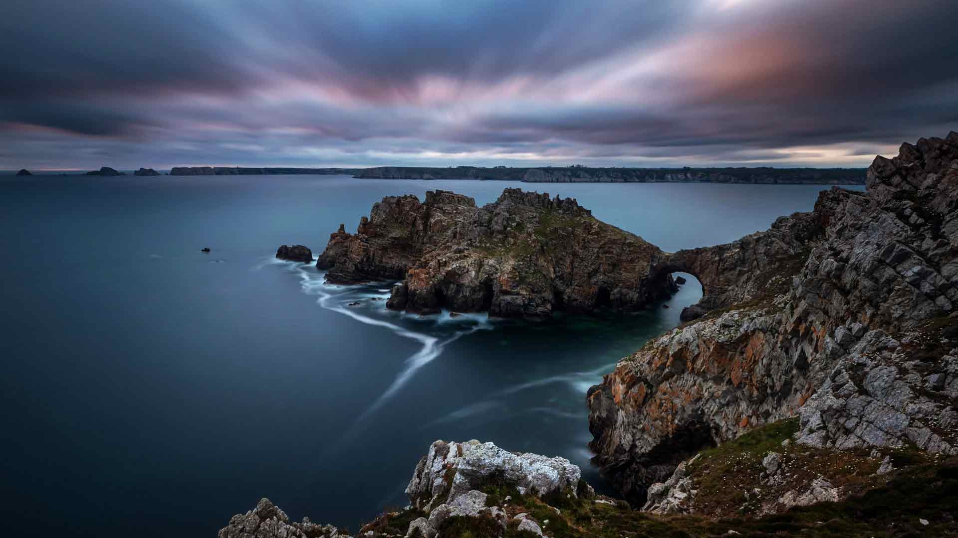 海岸 岩石 悬崖 岛屿 黎明 布列塔尼 法国