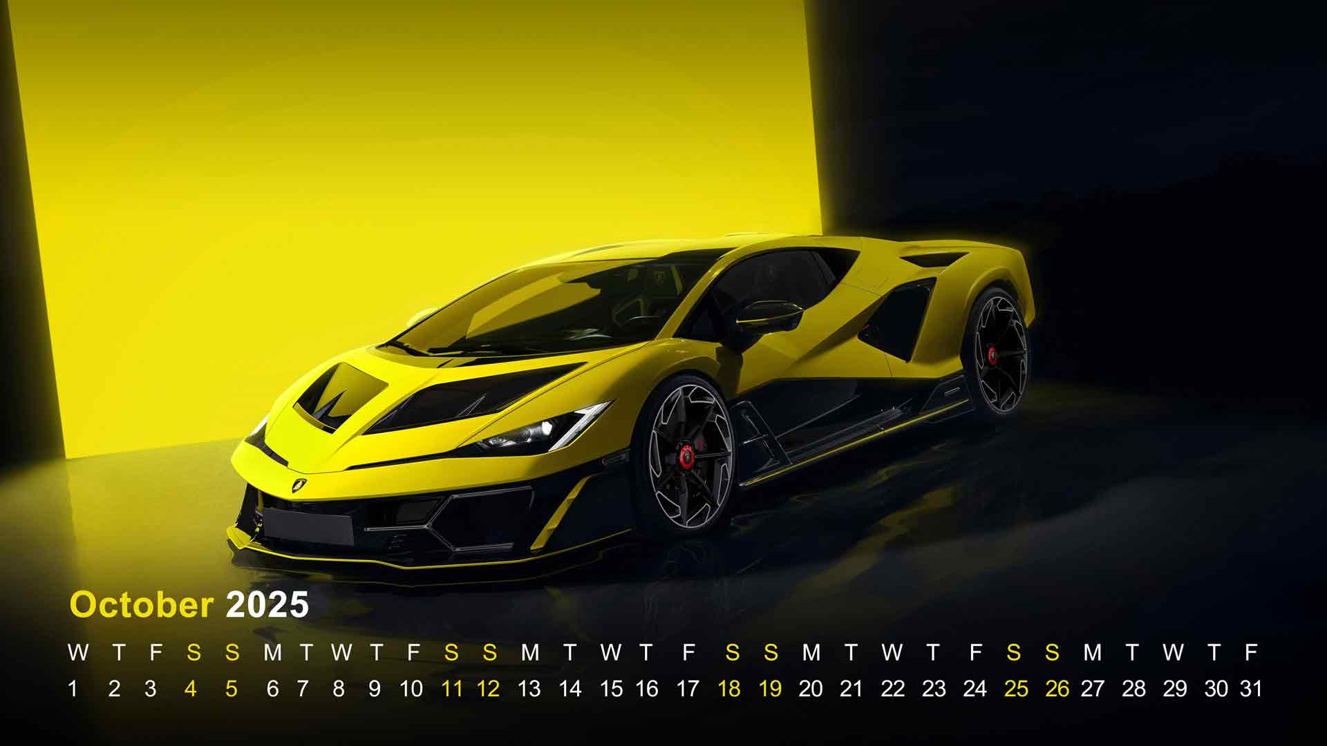 兰博基尼超级跑车 2025 年 10 月日历 5K