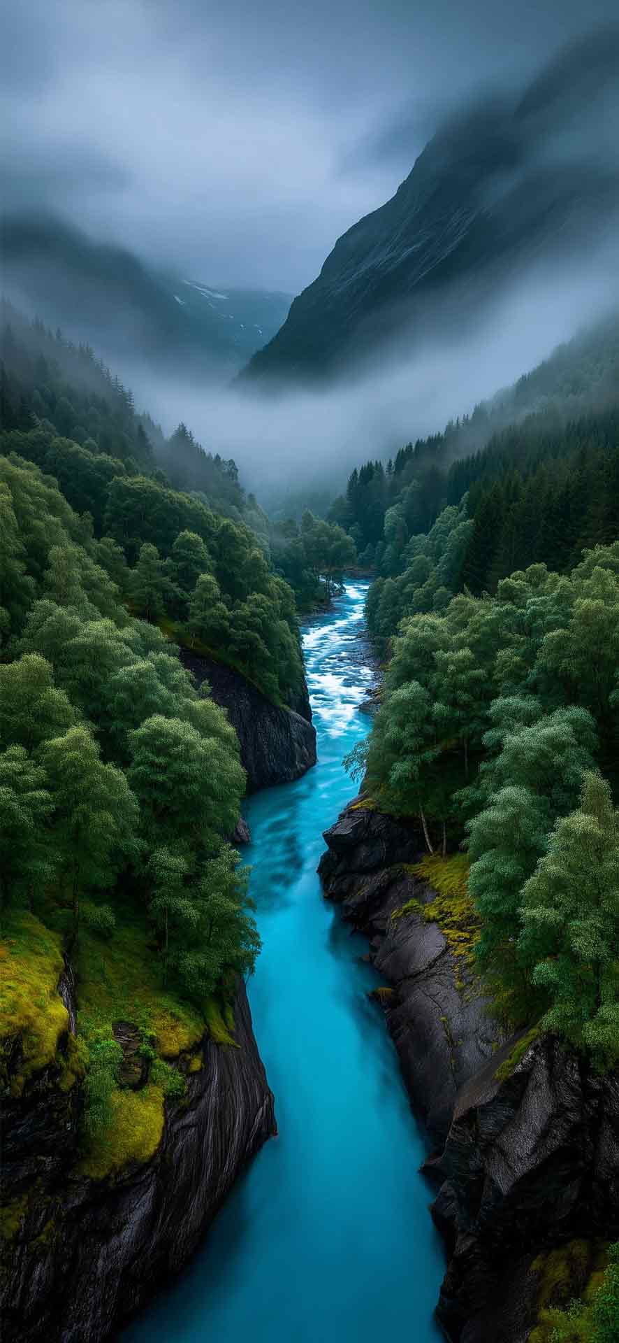 雾山与溪流 iPhone 壁纸