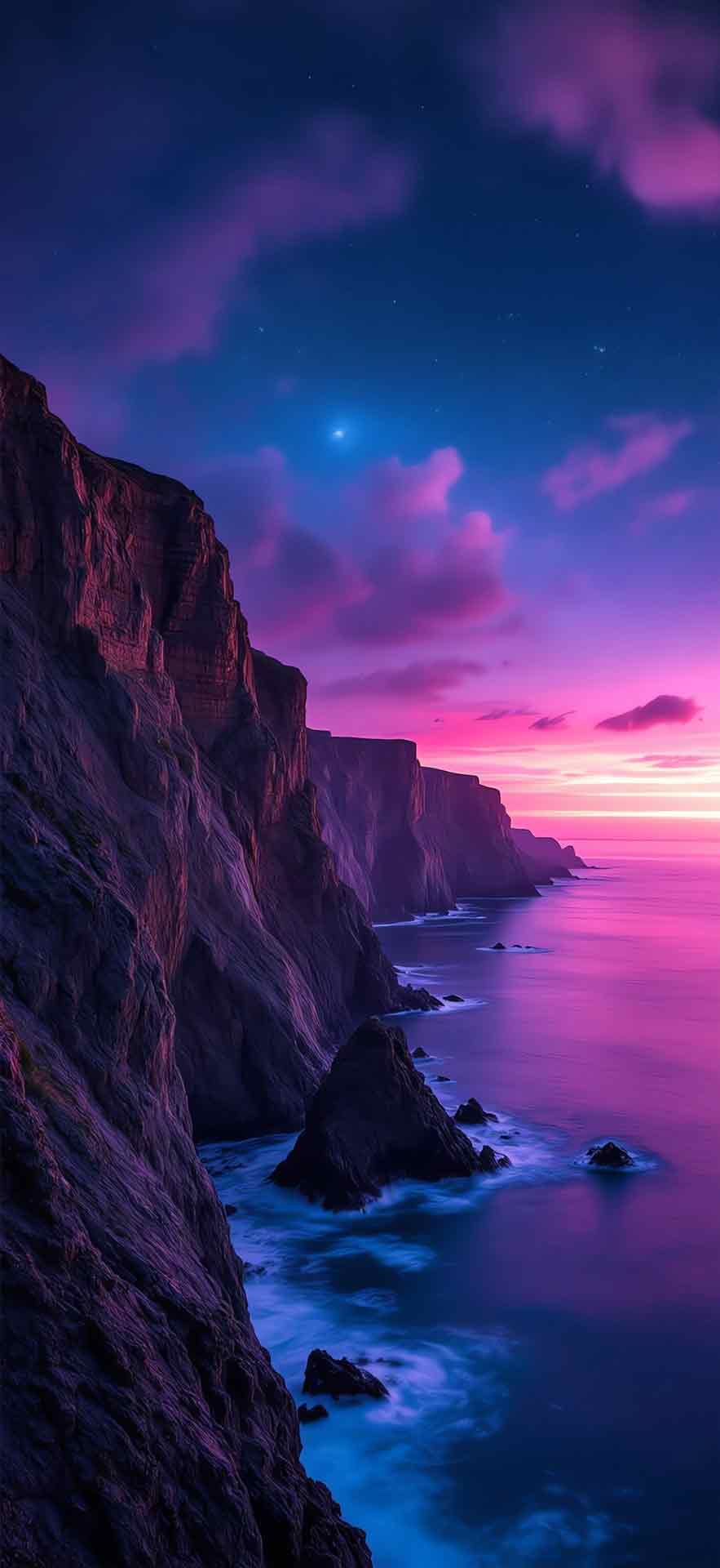 日落时海洋山岸壁纸