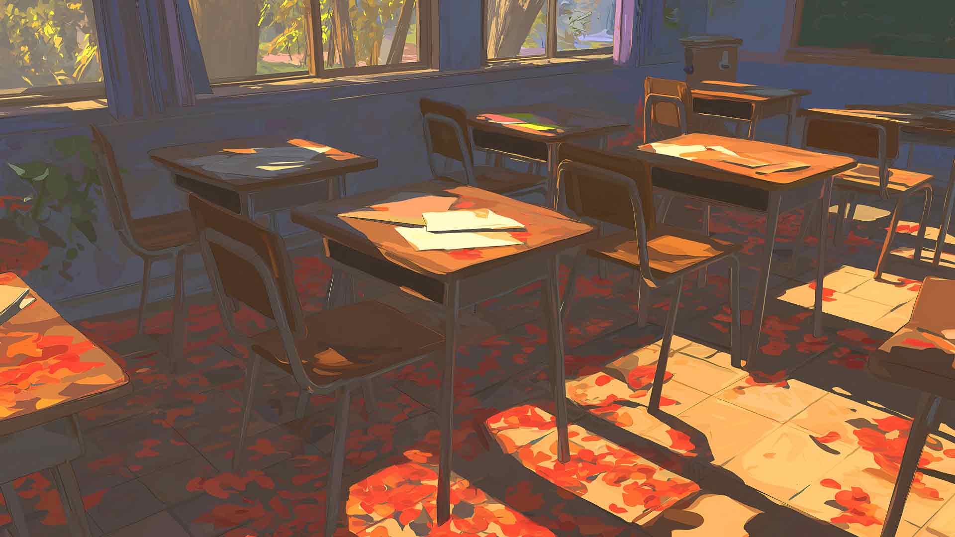 秋季空荡荡的教室桌面壁纸