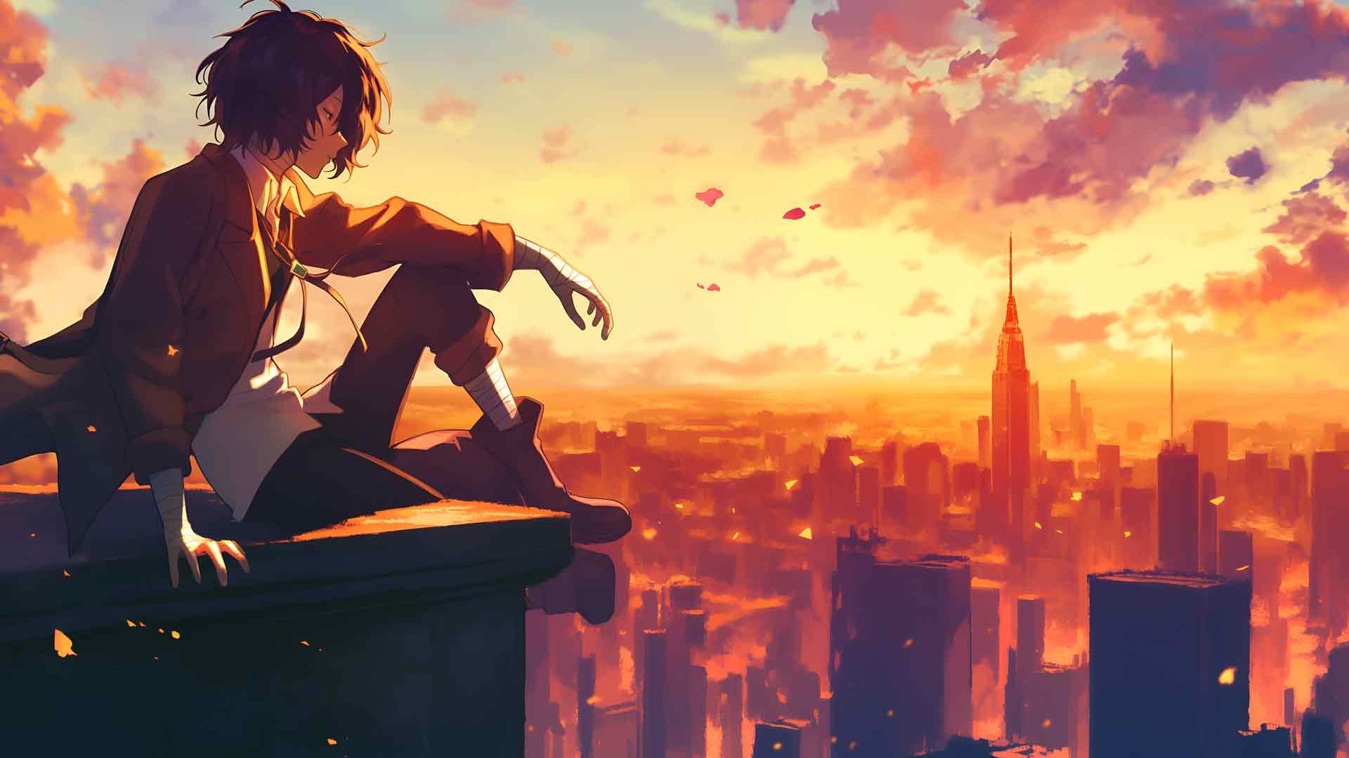 文豪野犬 太宰治 屋顶沉思 桌面壁纸