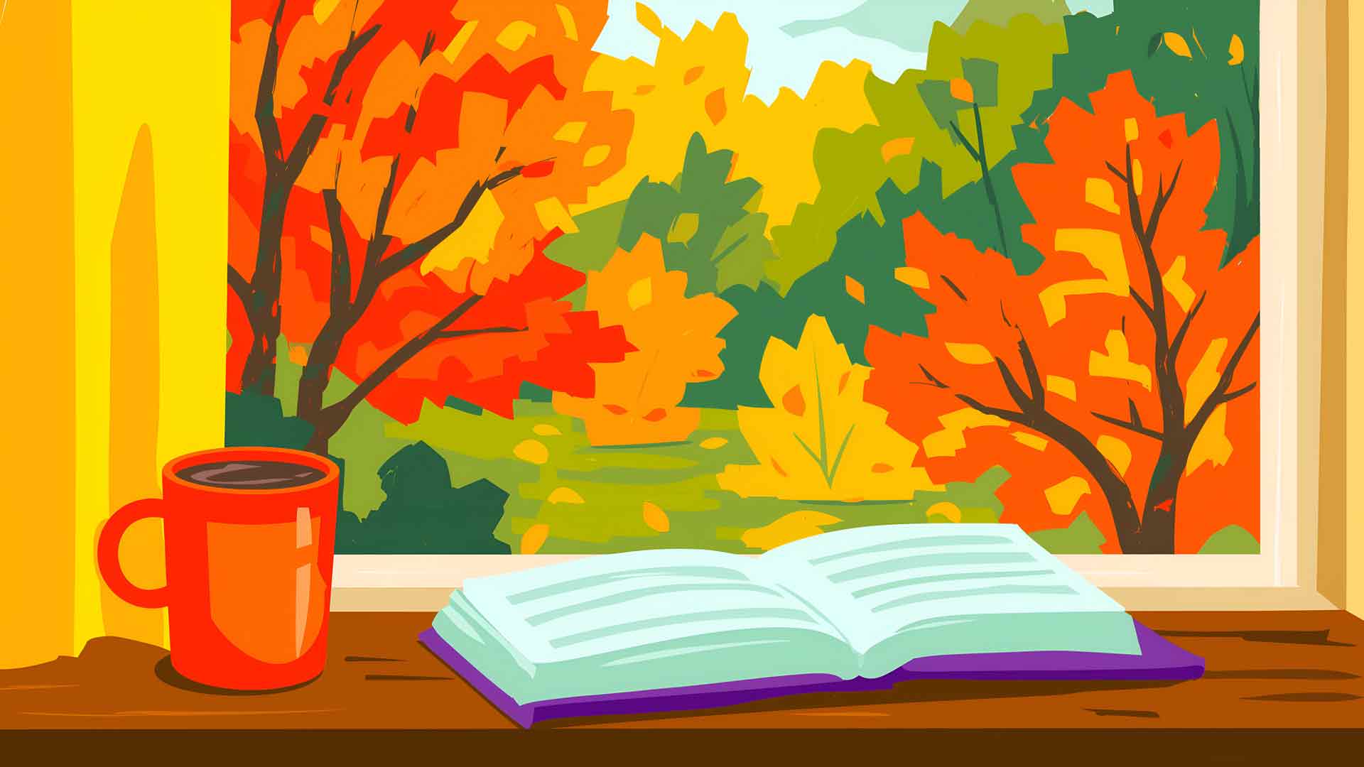 舒适的秋季阅读窗景桌面壁纸