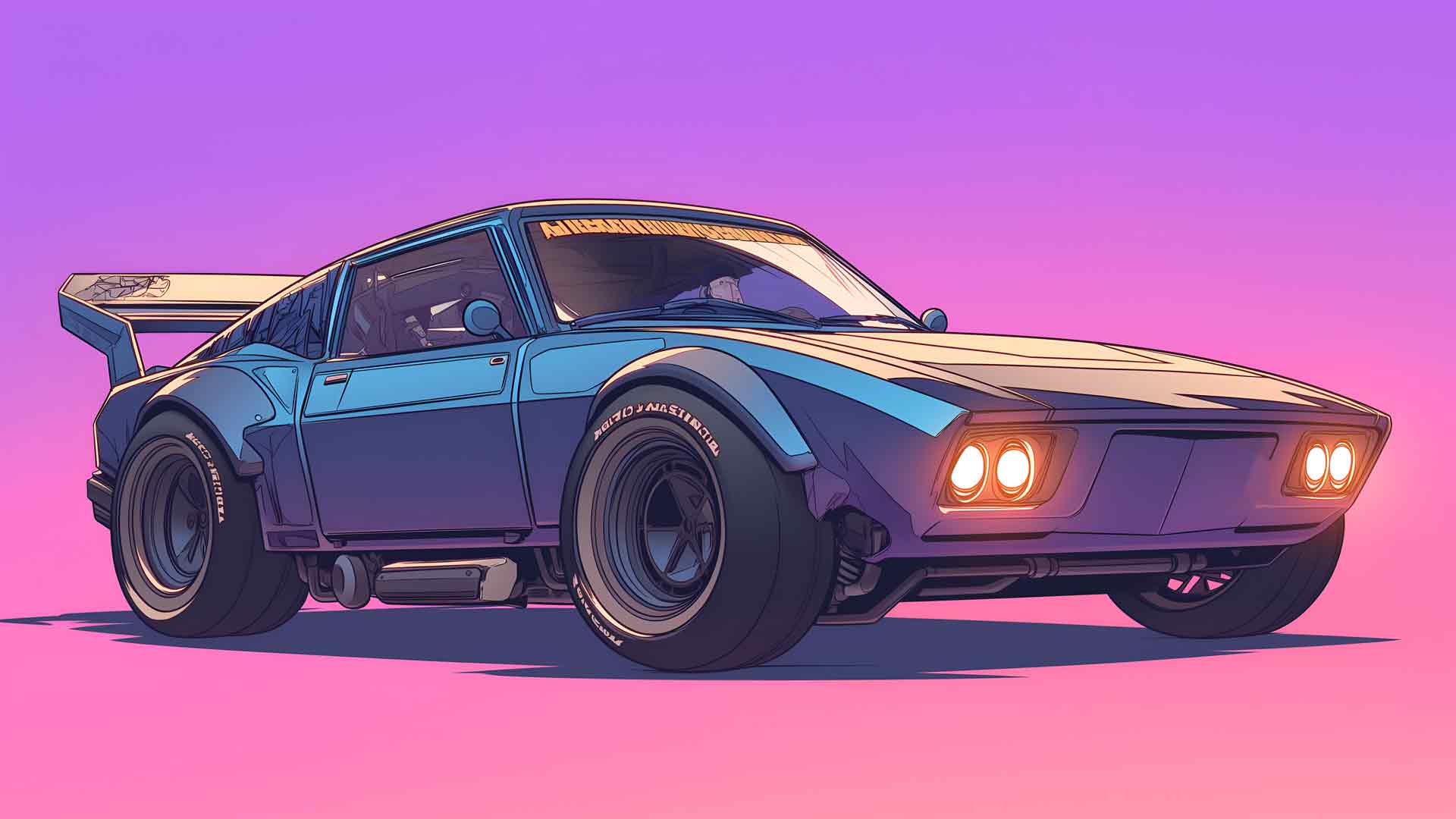 赛博朋克霓虹灯汽车街道风格渐变桌面壁纸