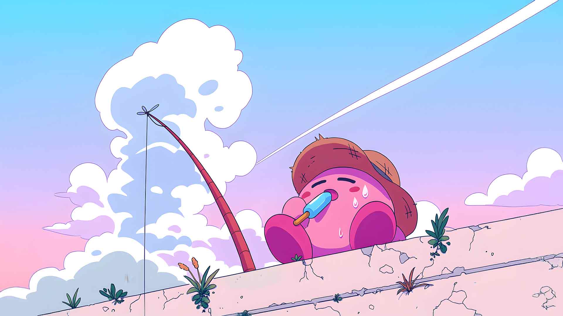 星之卡比钓鱼夏日氛围桌面壁纸