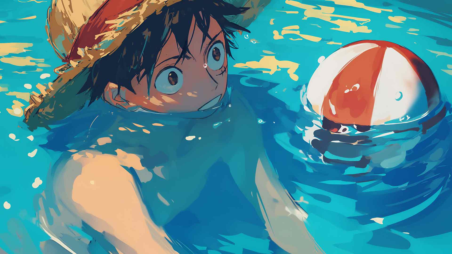 海贼王路飞游泳池桌面壁纸