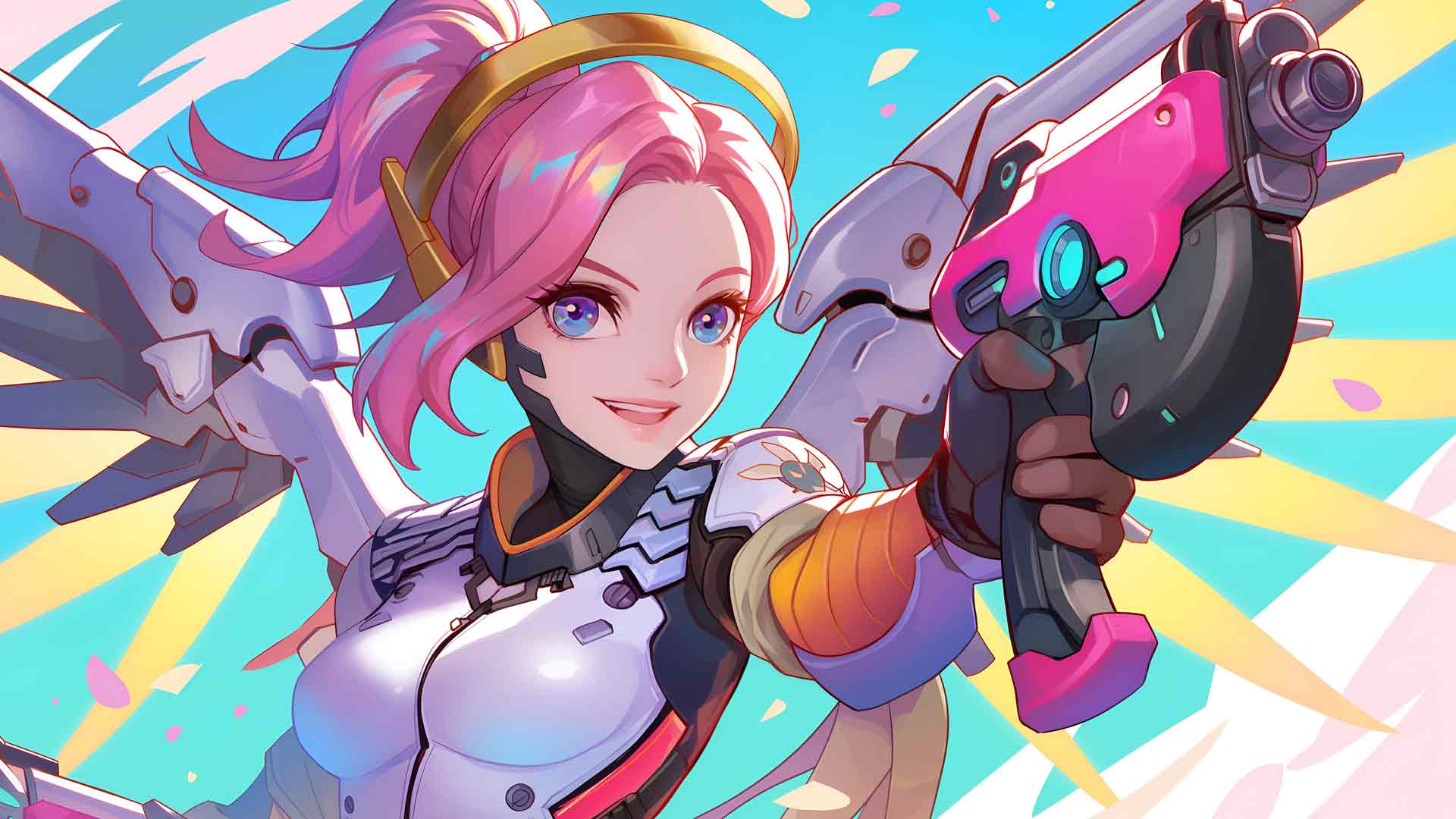 守望先锋 Mercy 粉色皮肤微笑桌面壁纸