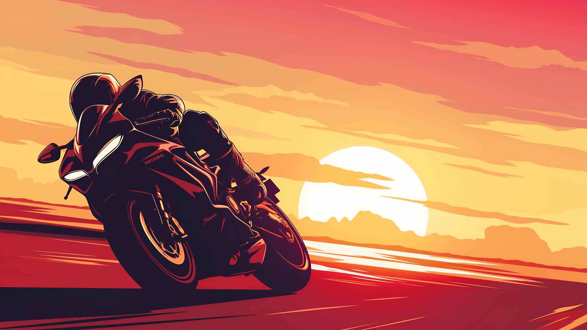 赛车自行车对橙色天空桌面壁纸