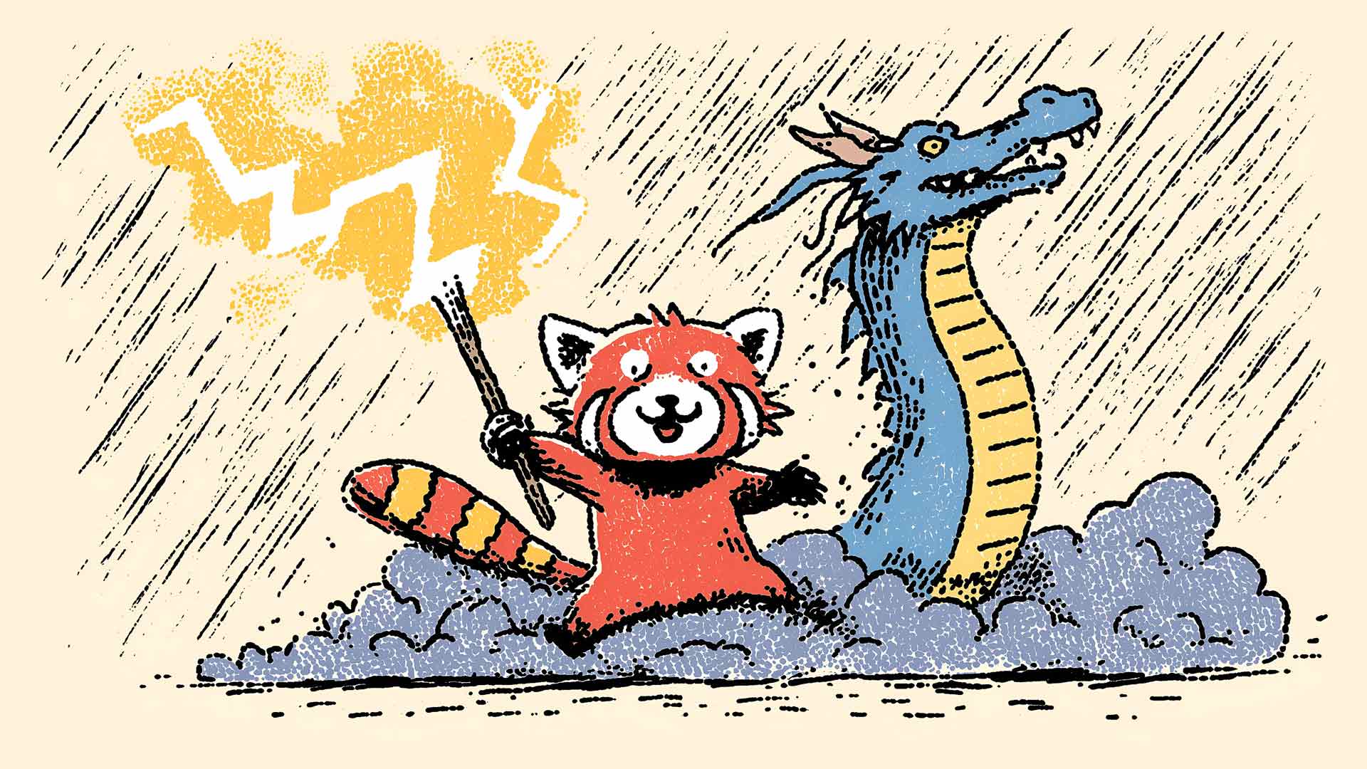 红熊猫与闪电龙桌面壁纸