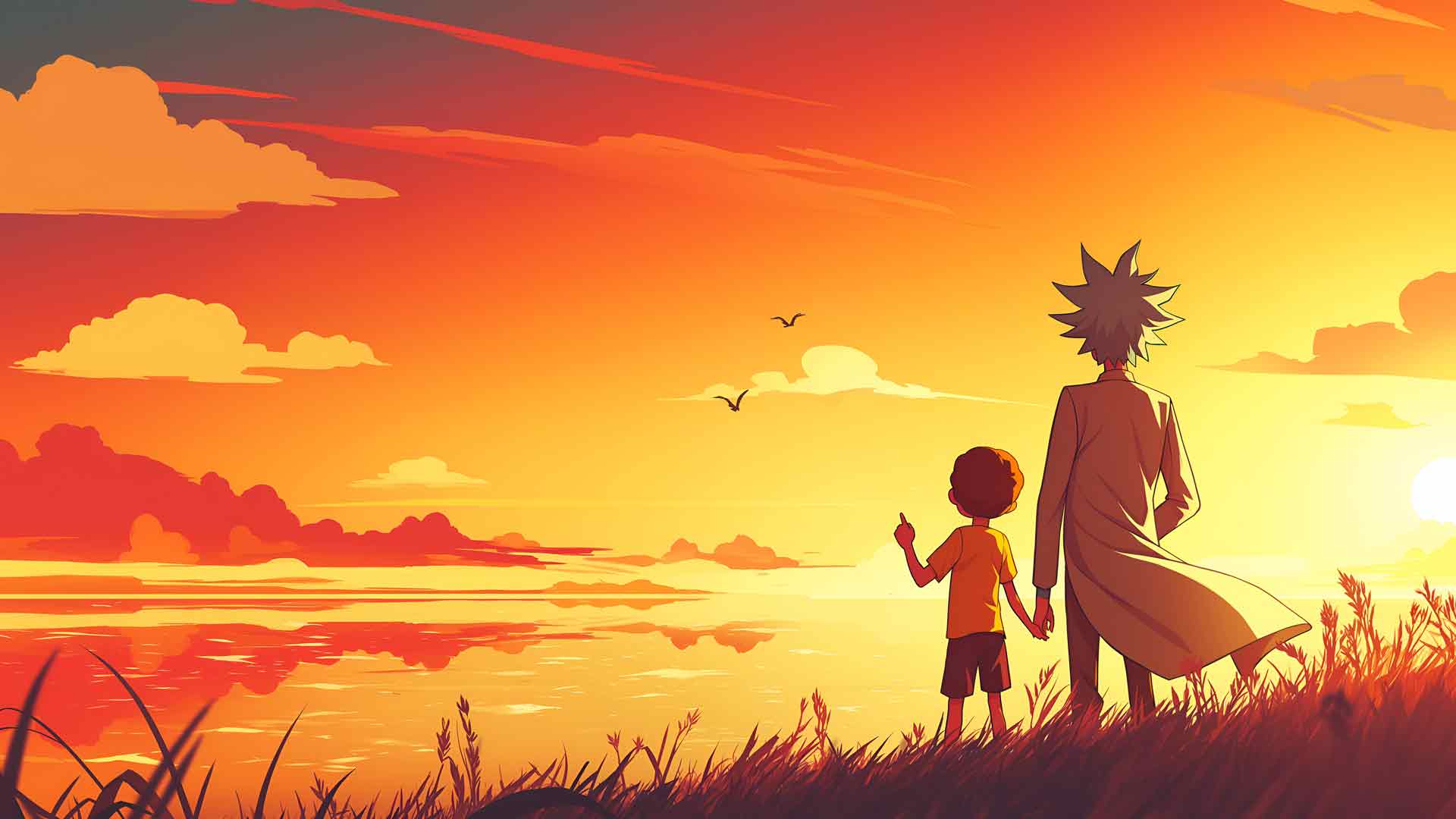 瑞克和莫蒂美丽的日落桌面壁纸