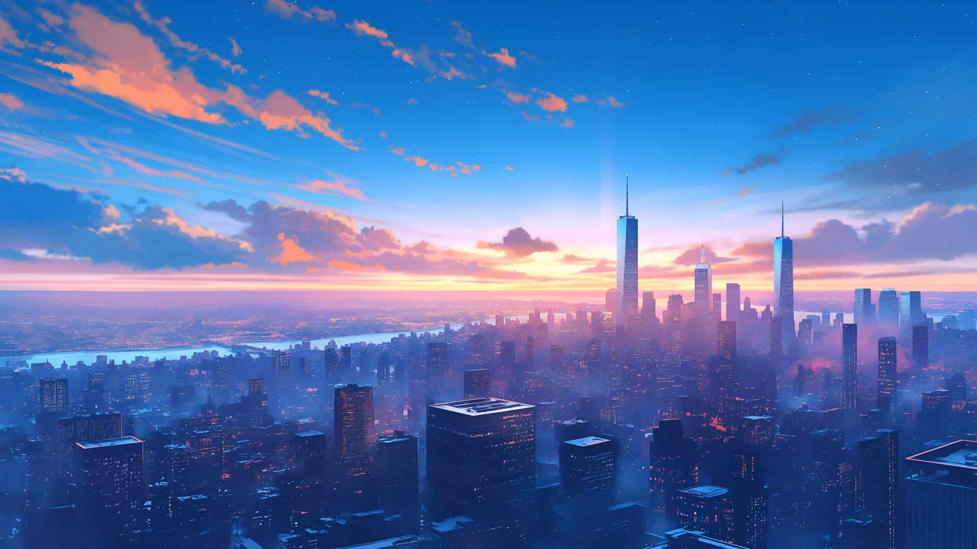 星夜城市天际线景观桌面壁纸