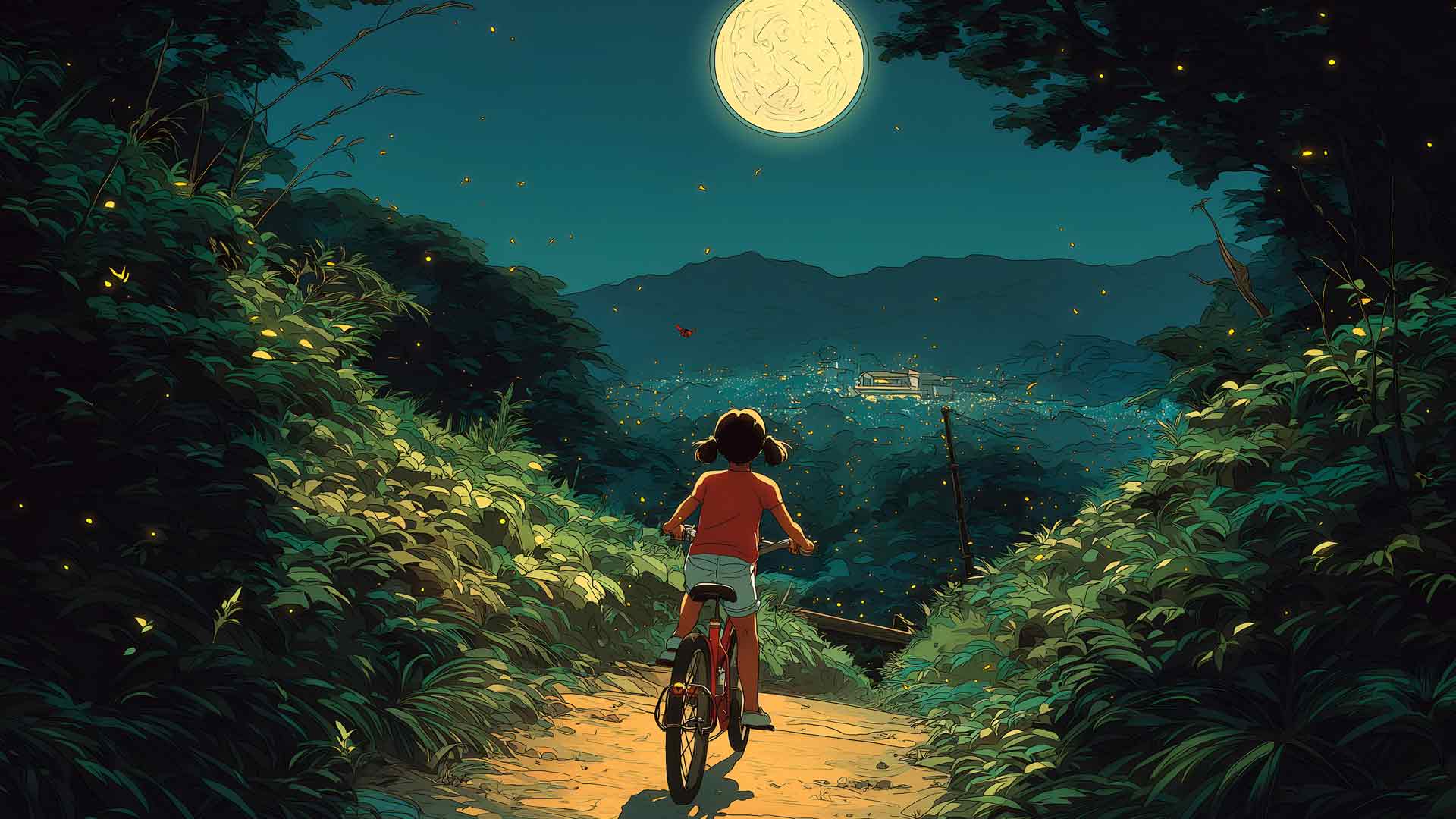 吉卜力工作室风格夜景桌面壁纸