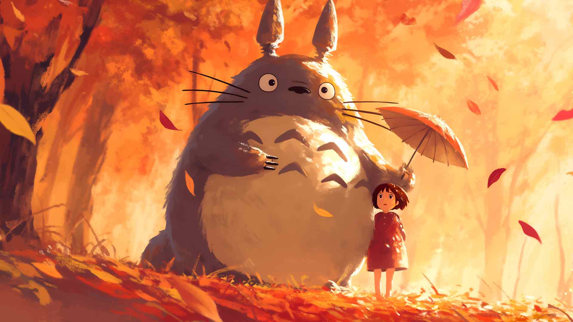 龙猫秋风金黄的落叶桌面壁纸