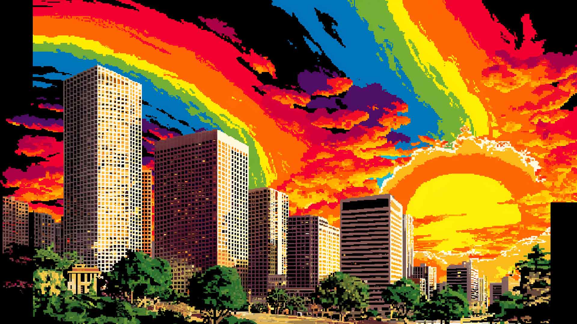 VHS 风格城市日落桌面壁纸