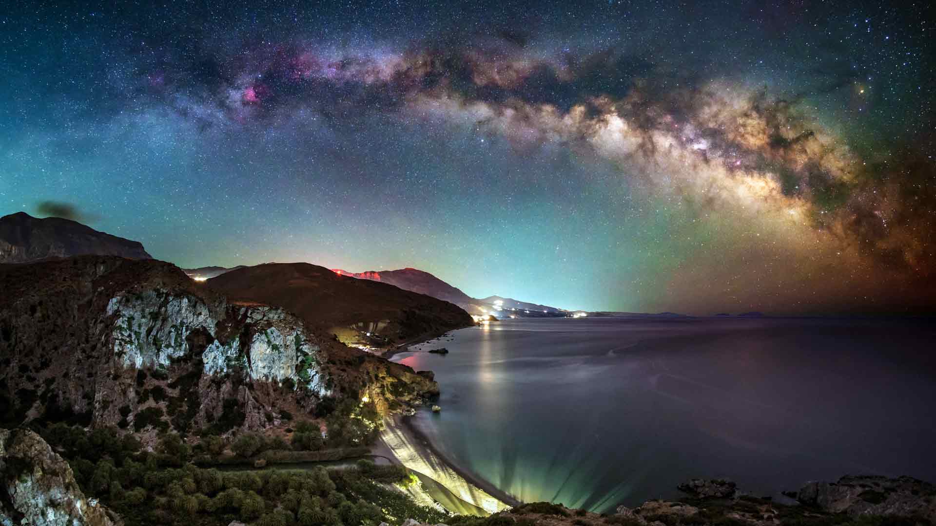 海岸 夜晚 星星 银河 克里特岛 希腊