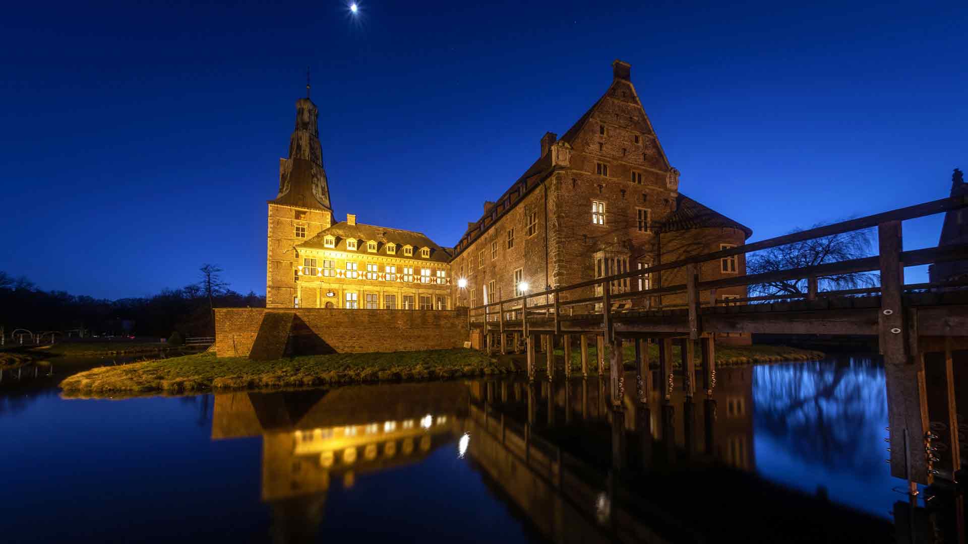 拉斯费尔德城堡，德国，夜晚，湖泊，建筑，5K
