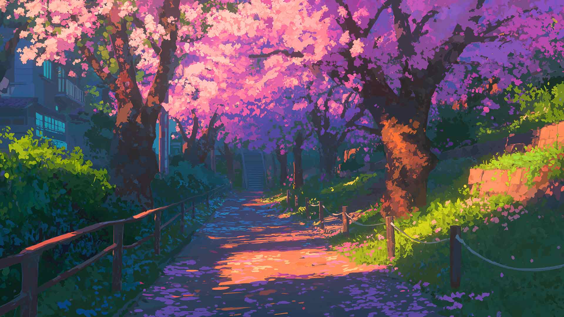 动漫樱花公园小路桌面壁纸