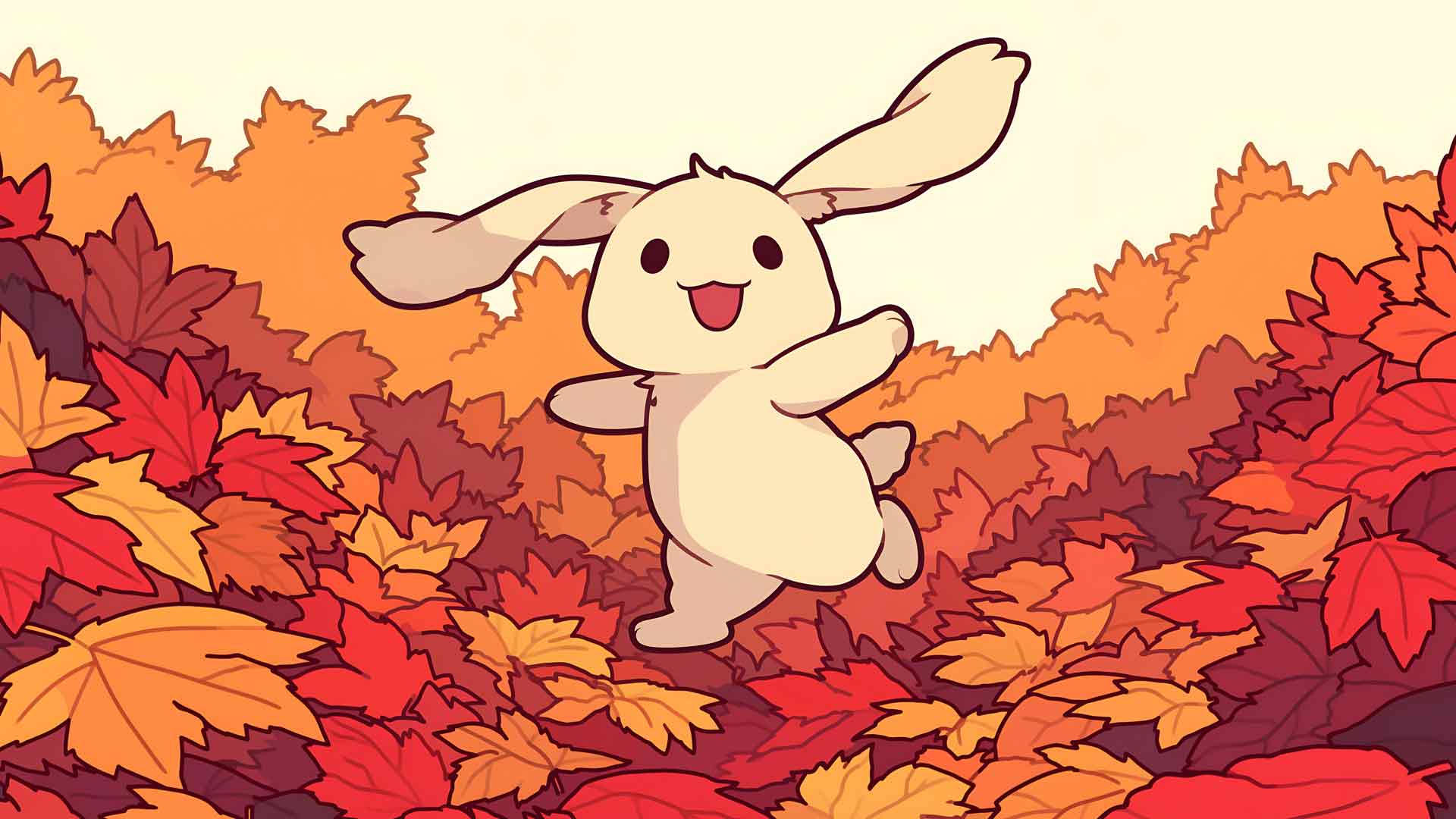 肉桂卷在秋叶中跳跃桌面壁纸