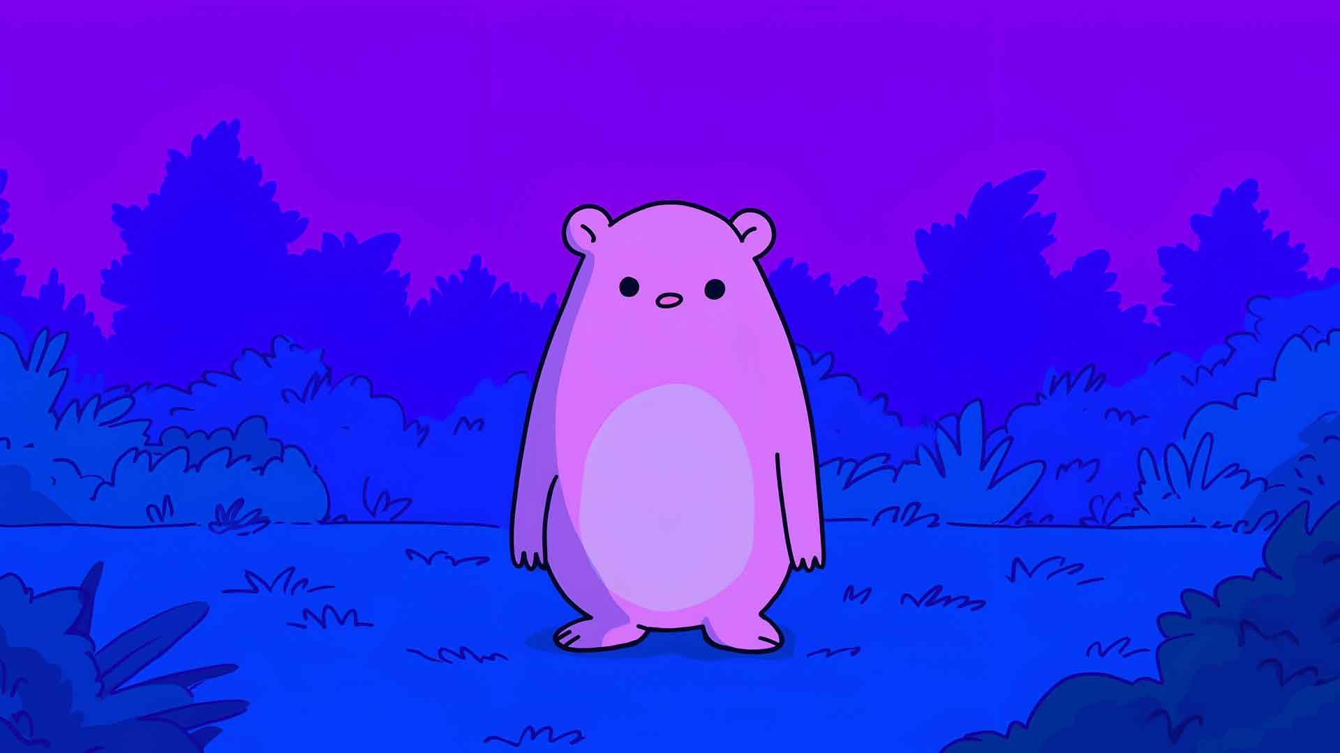 可爱的粉红仓鼠 Synthwave Forest 桌面壁纸