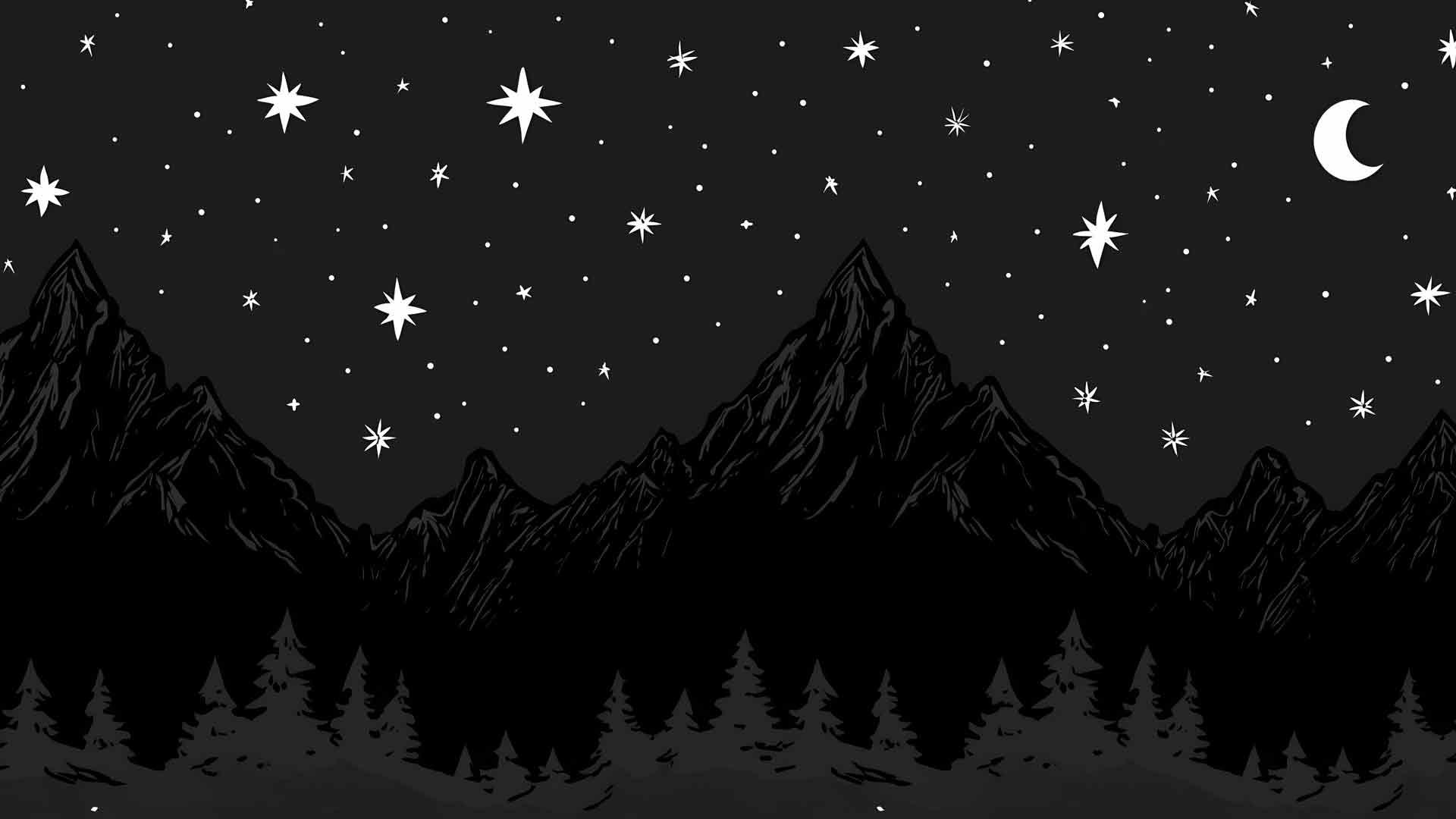 黑暗山脉星夜新月桌面壁纸