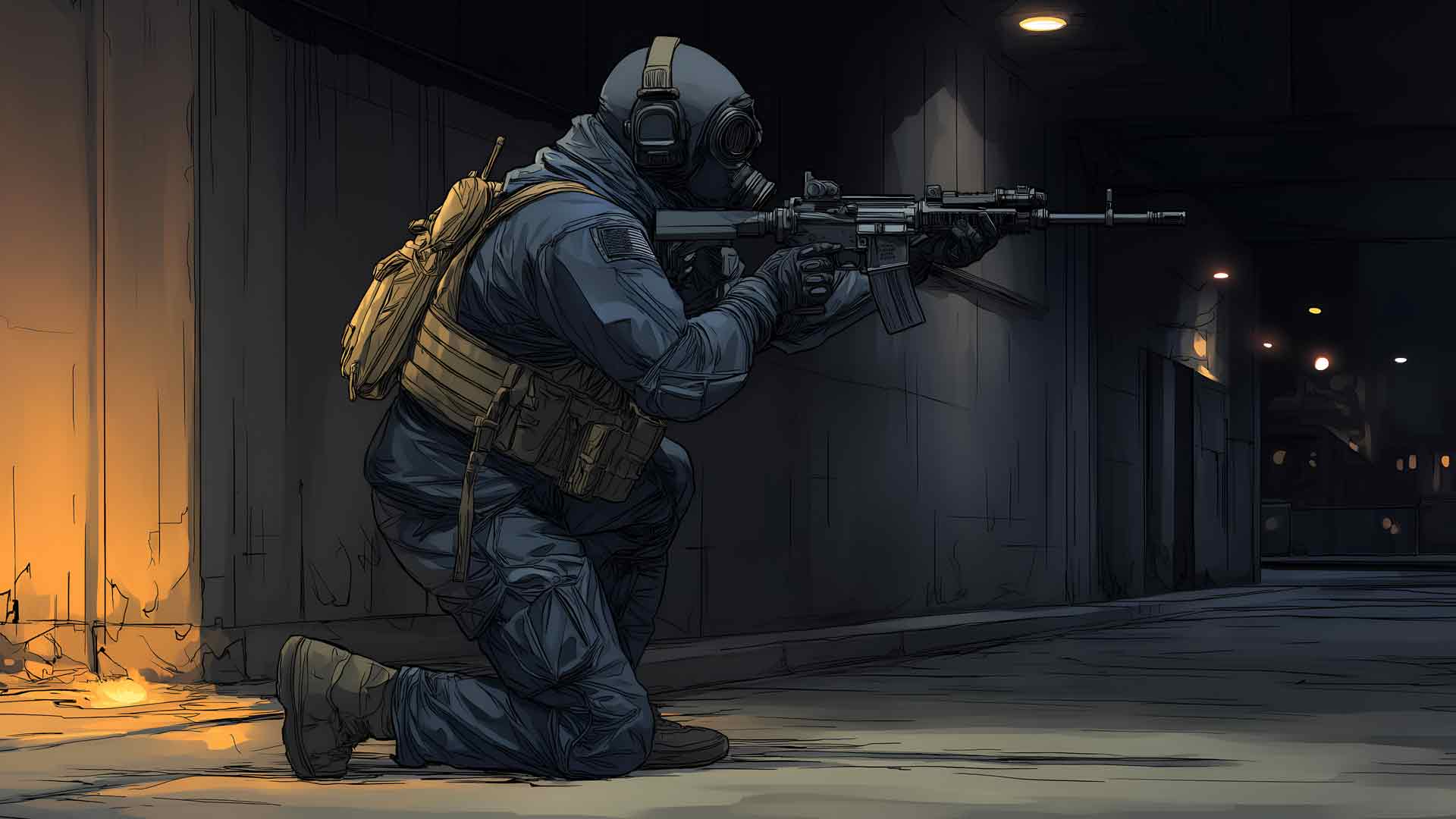 现代战术士兵防毒面具桌面壁纸