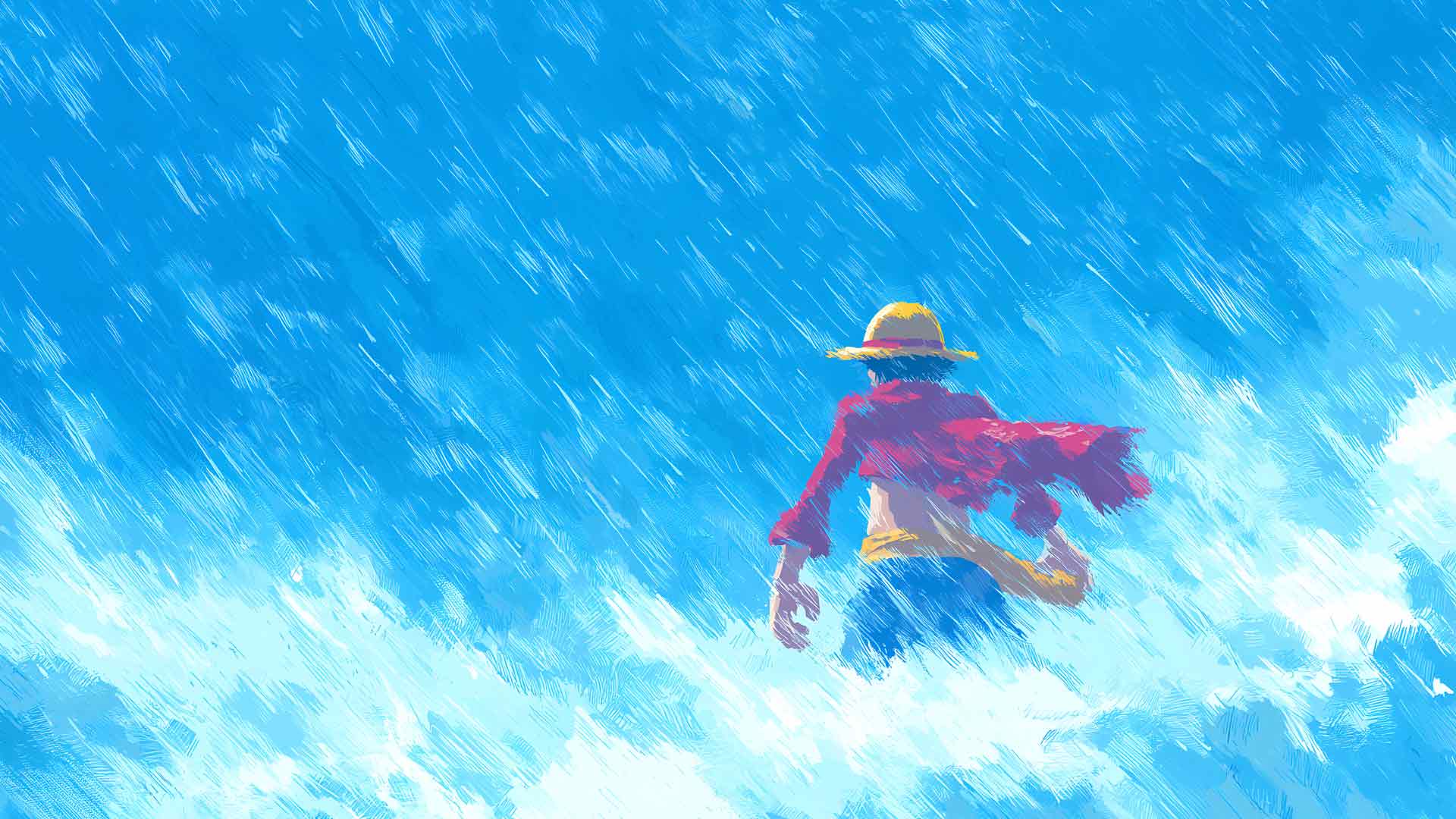 海贼王路飞在暴风雨的大海中行走桌面壁纸