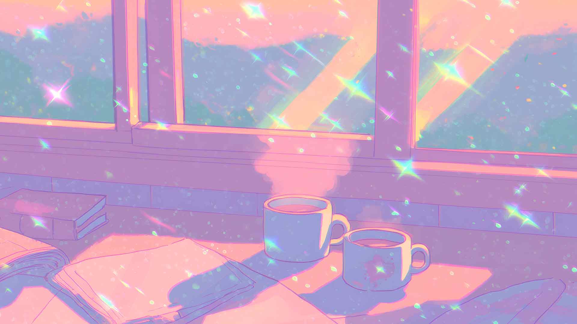 柔和的动漫美学工作区桌面壁纸