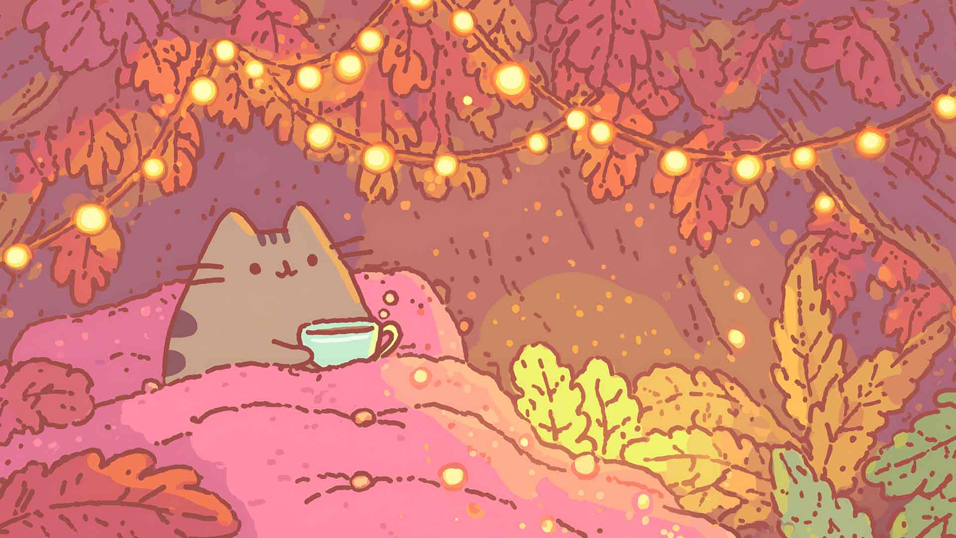 胖吉猫 舒适毛毯堡 秋色桌面壁纸