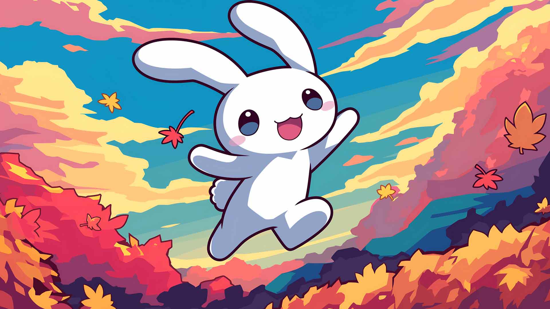 Sanrio Cinnamoroll 大耳狗在秋叶中跳跃桌面壁纸