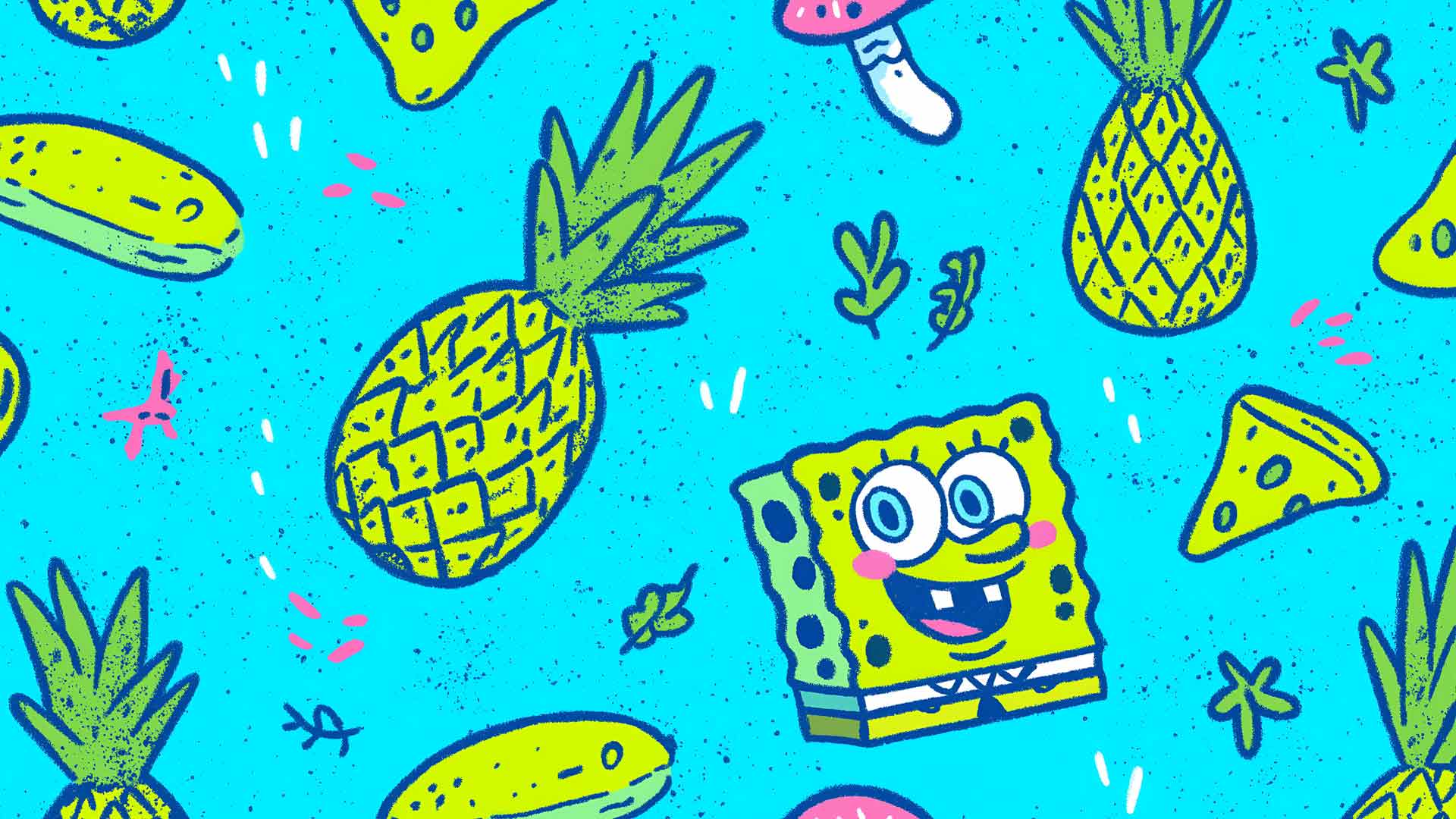 海绵宝宝图案菠萝黄瓜蘑菇桌面壁纸