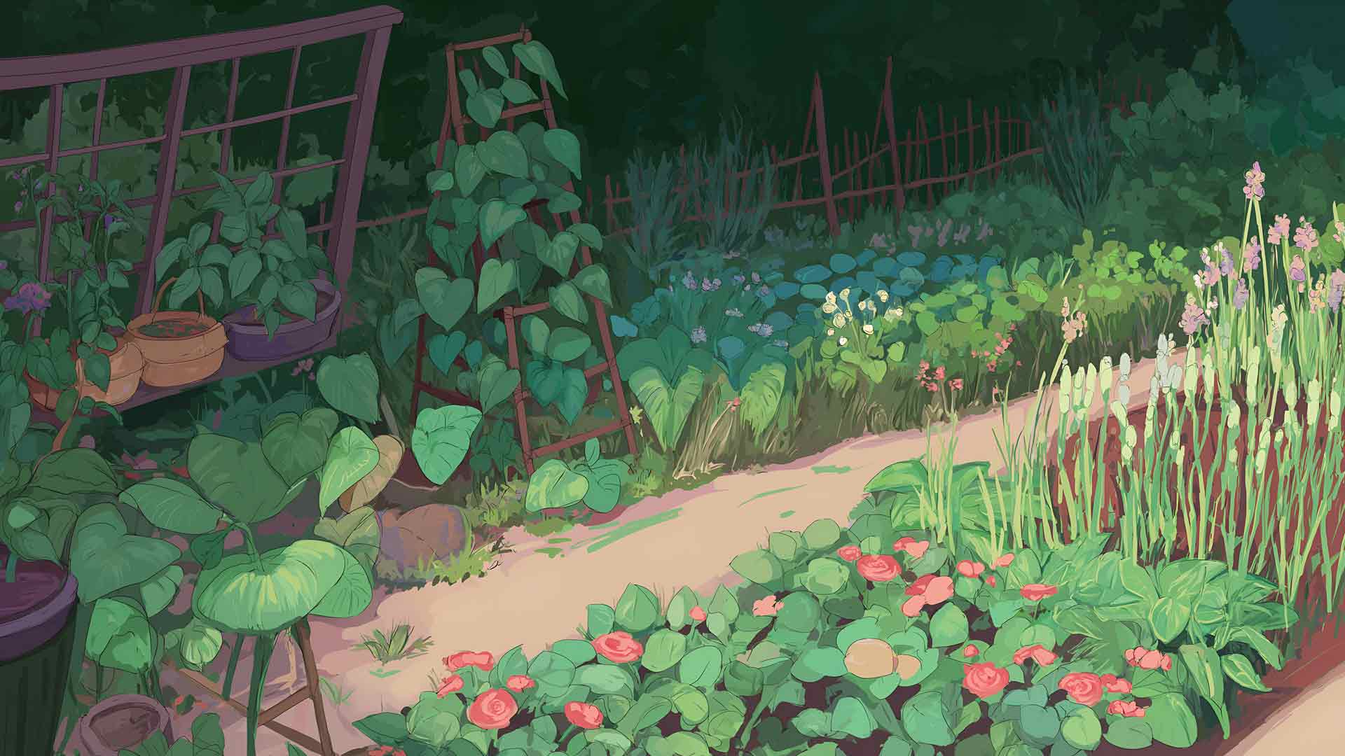 吉卜力工作室风格花园小径桌面壁纸