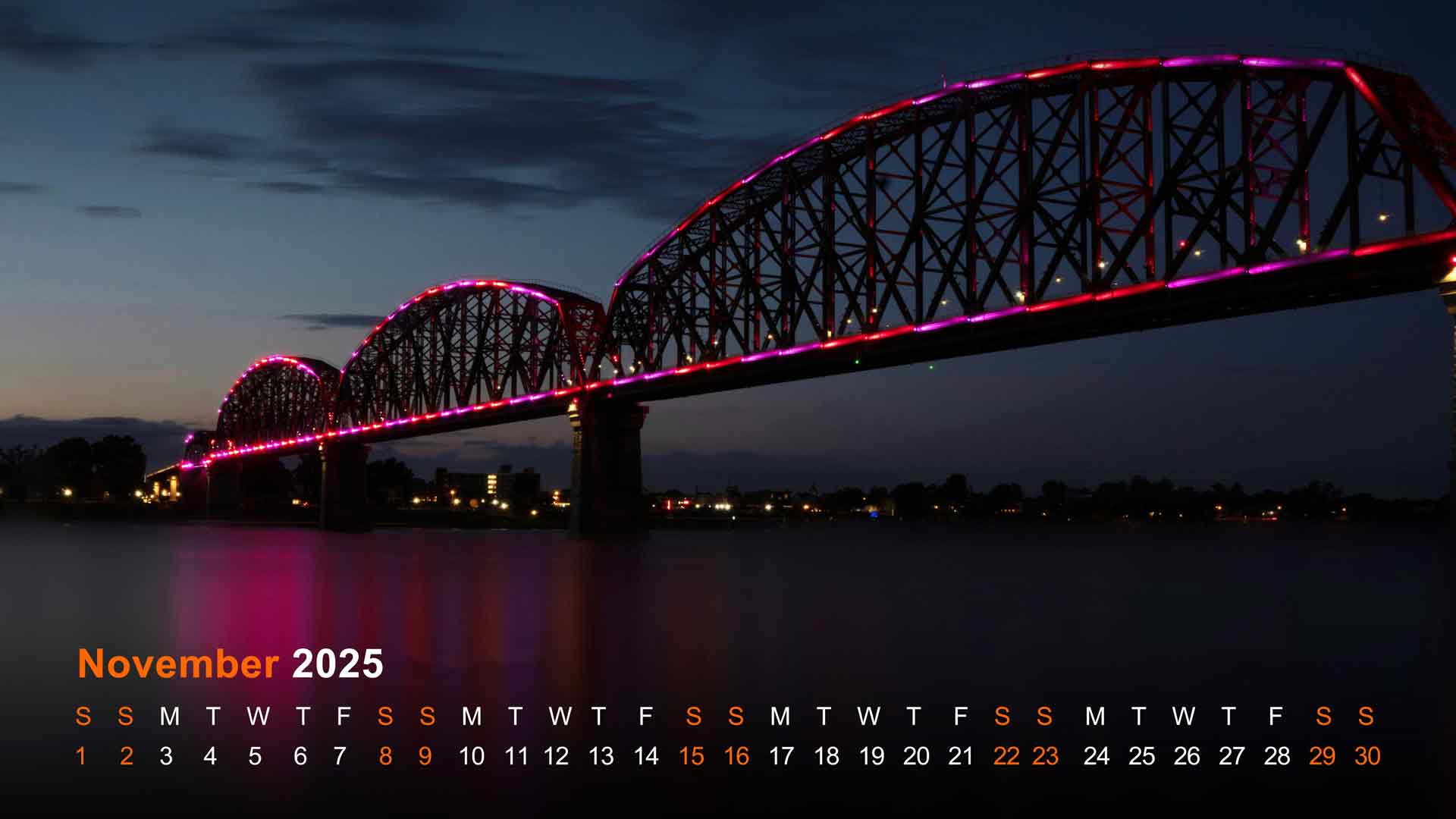 城市建筑桥梁河流之夜 2025 年 11 月