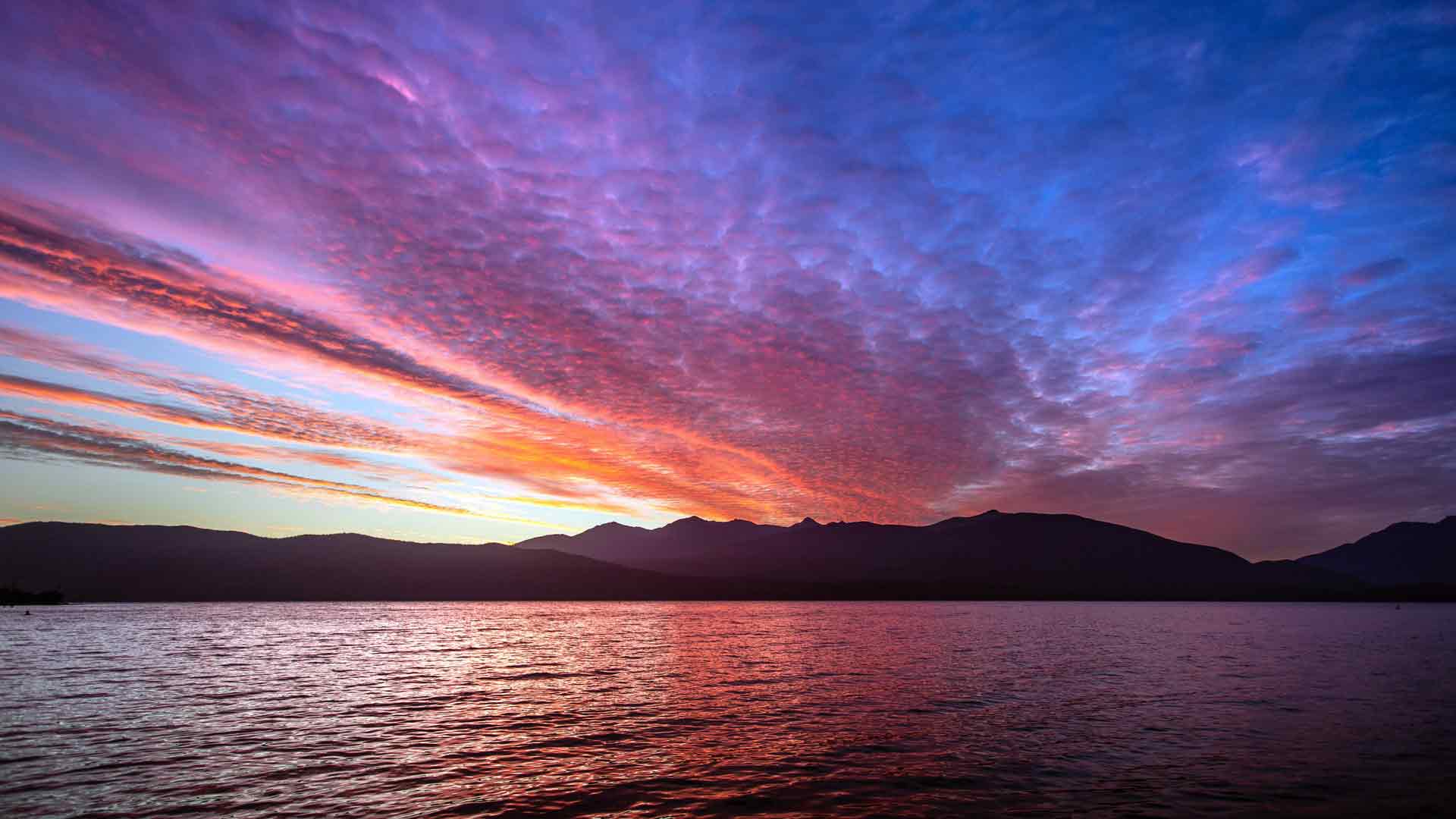 日出景色 湖海地平线 新西兰