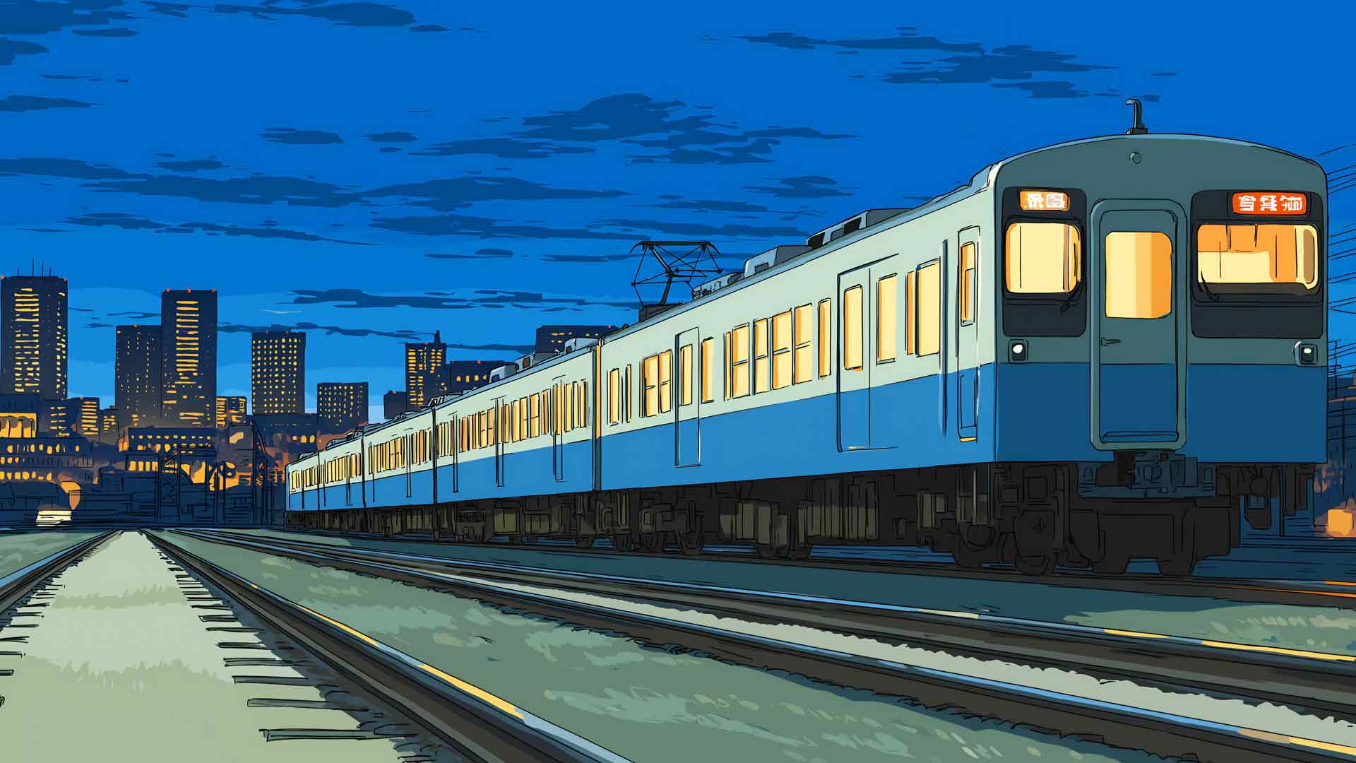 夜景都市天际线动漫列车桌面壁纸