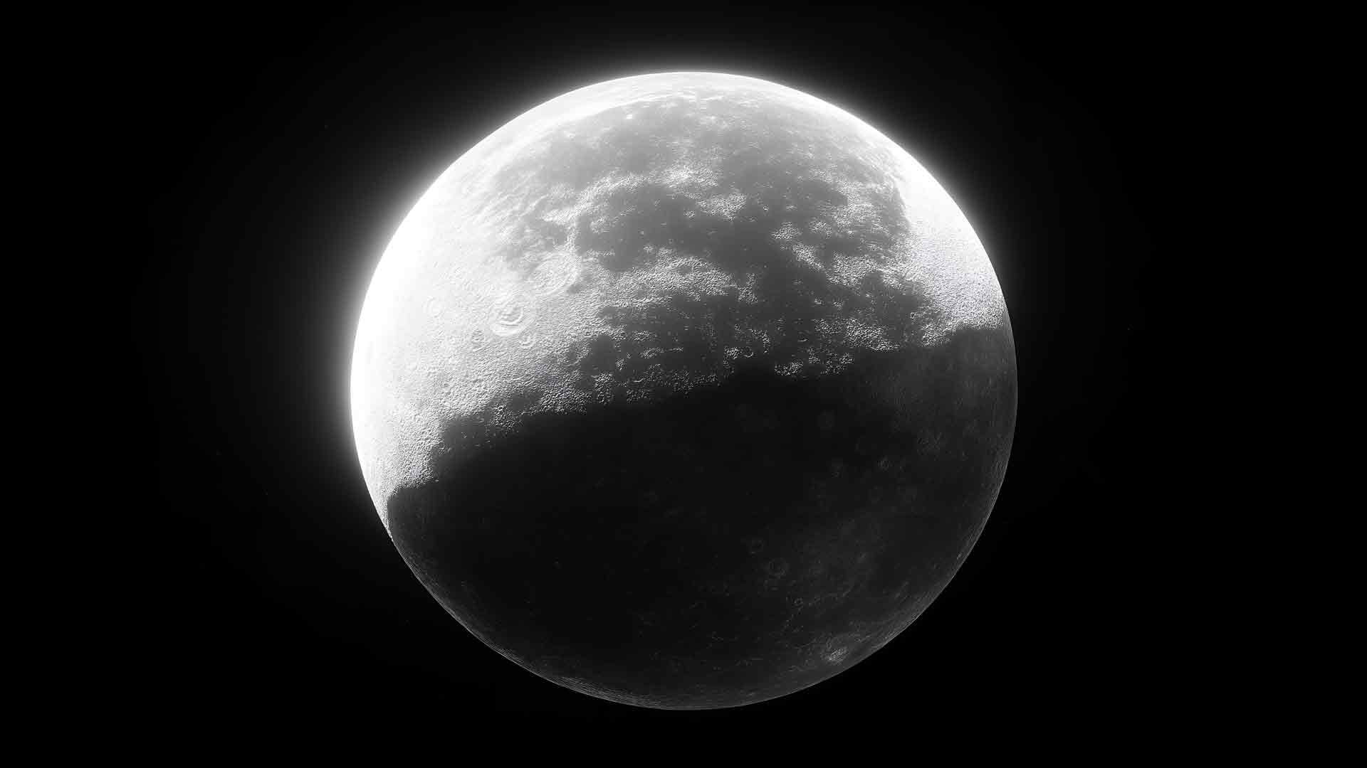 深邃的黑色半明月在外太空桌面壁纸