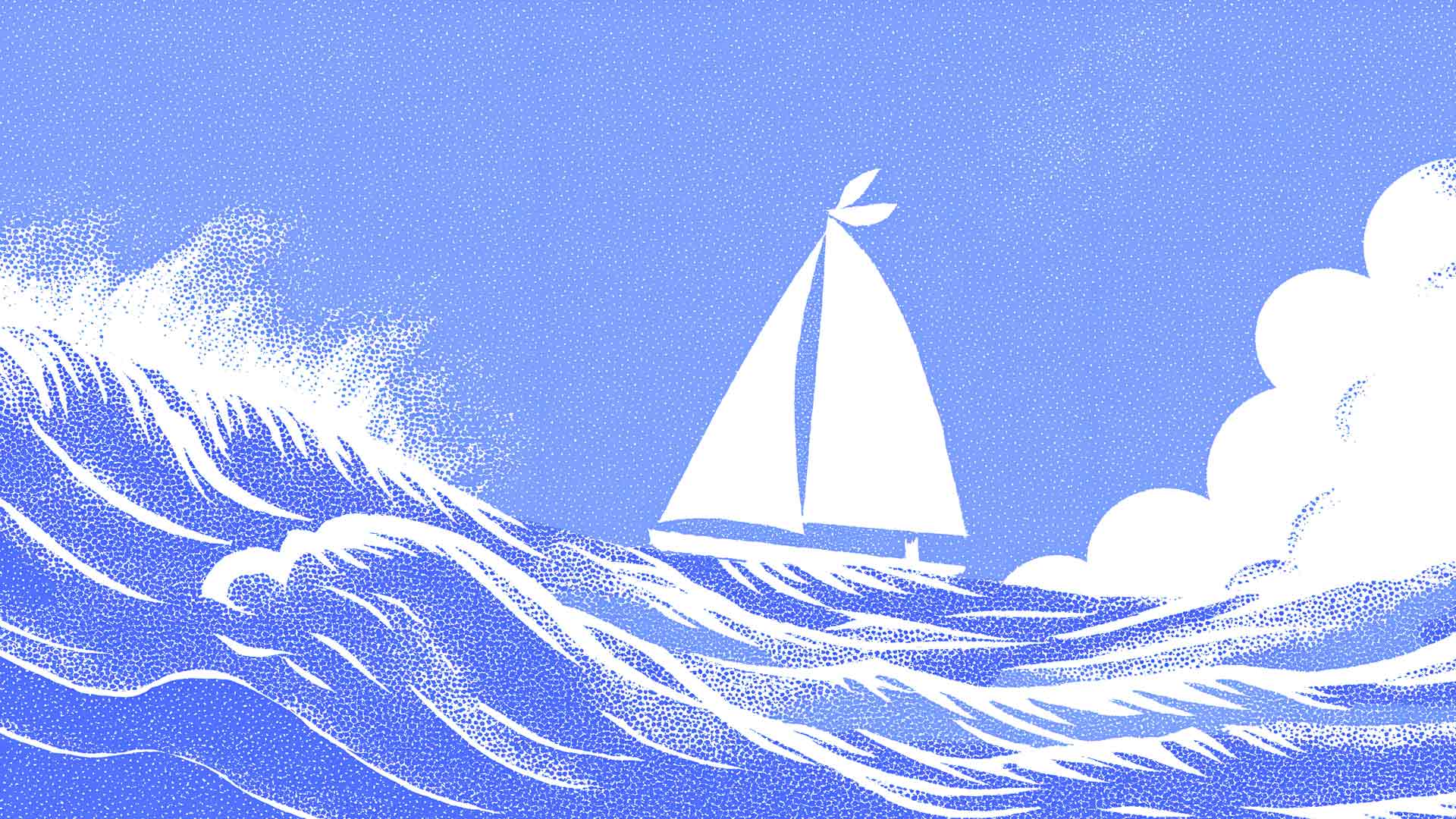 航海主题点画帆船波涛汹涌的海面桌面壁纸