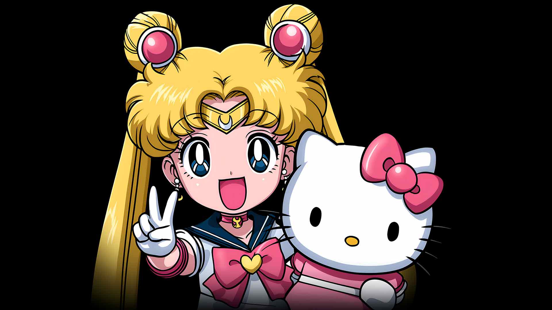 美少女战士月野兔与Hello Kitty和平手势桌面壁纸