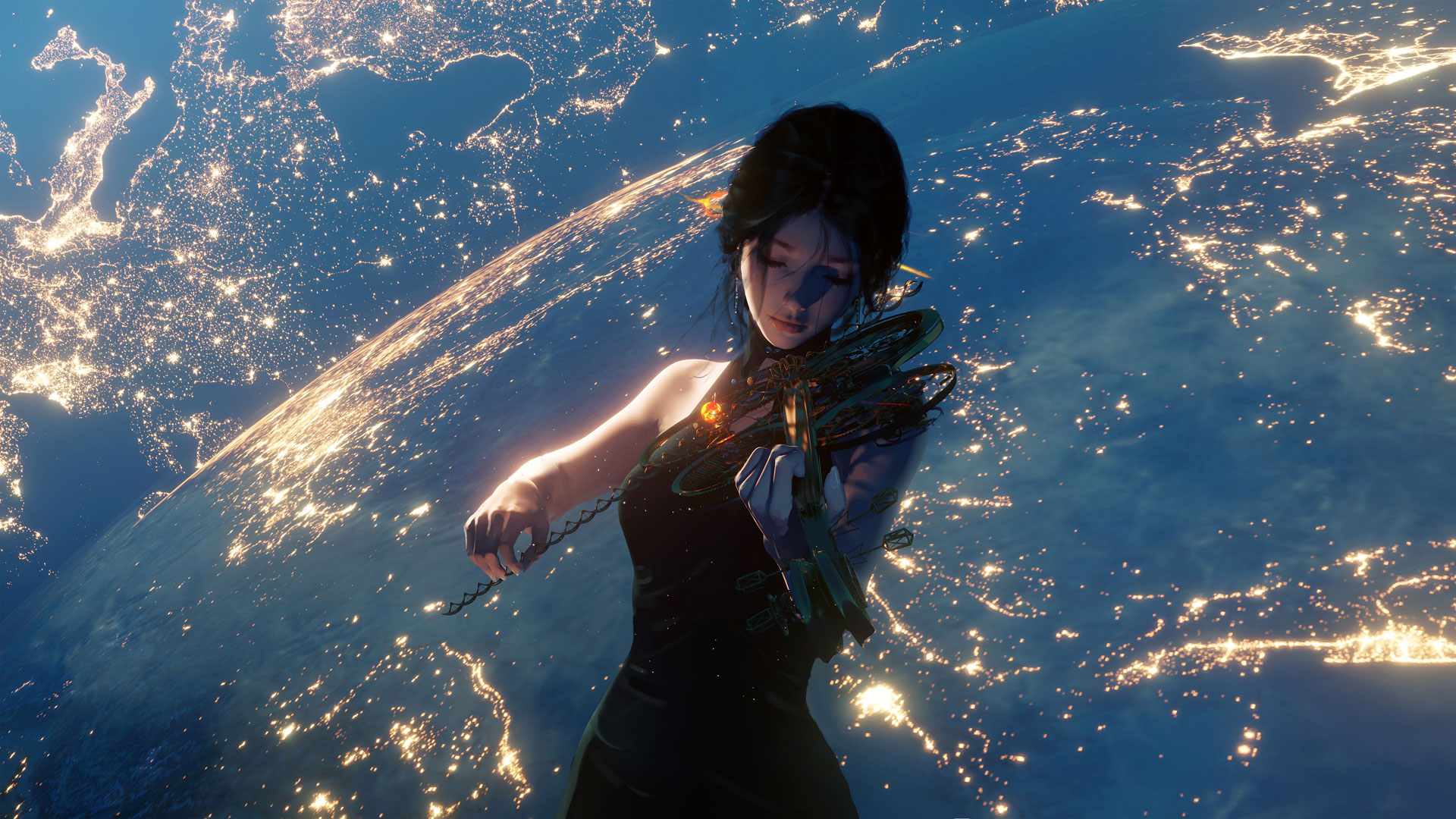 WLOP 酷炫 拉小提琴 幻想女孩 超现实主义 行星地球 5K 8K 桌面壁纸