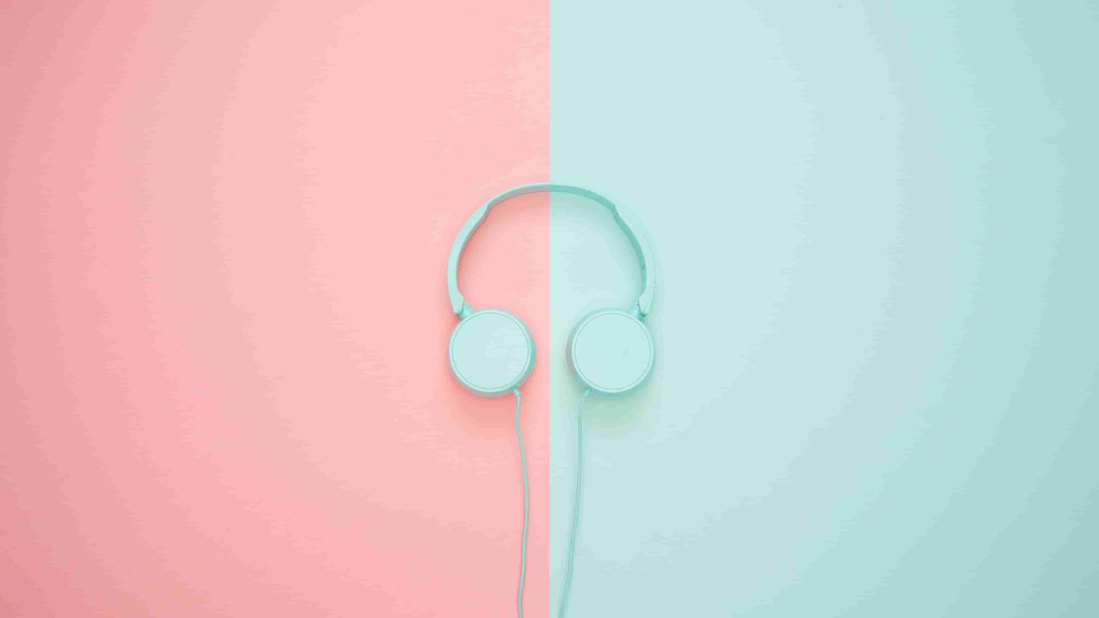 耳机、极简主义、粉彩色调、粉色壁纸