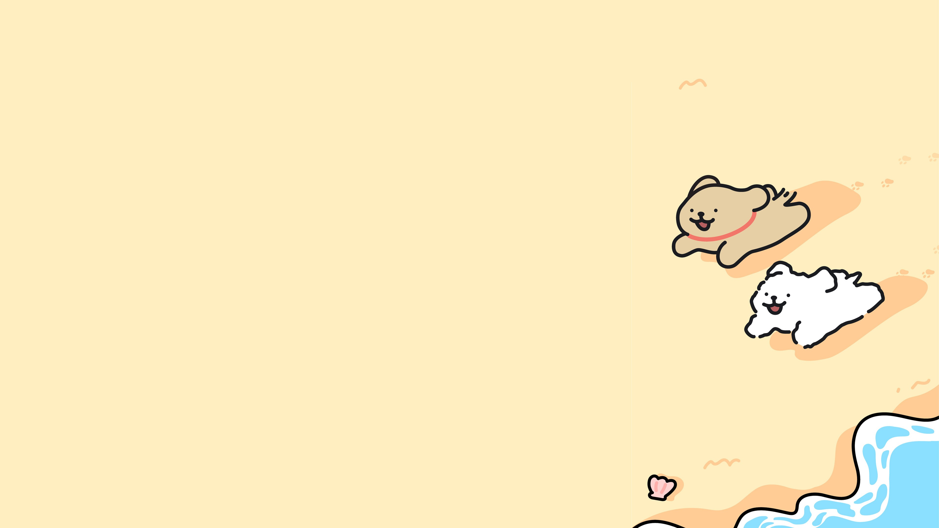 萌系小狗海滩场景电脑壁纸