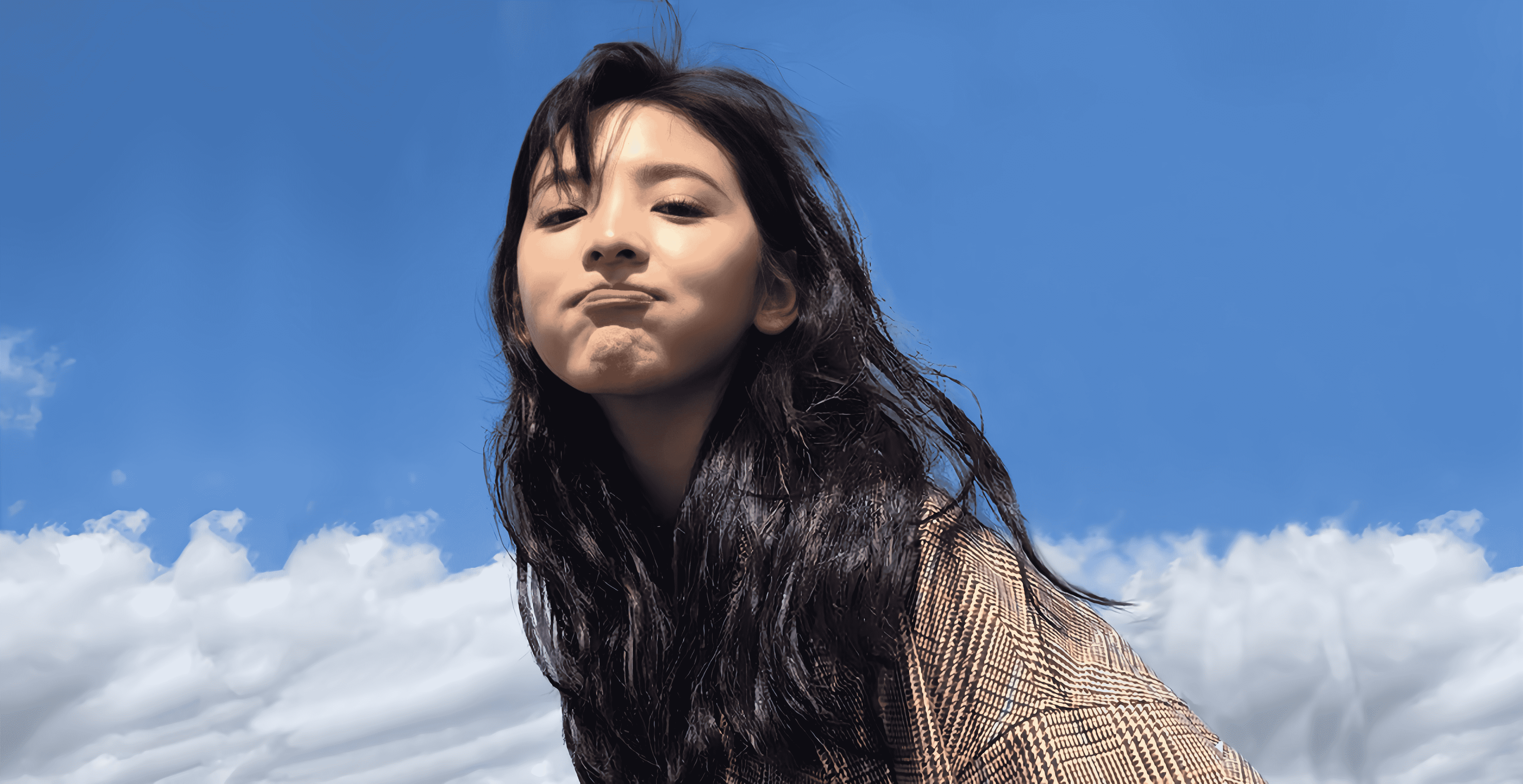 清新少女蓝天空白云氛围照日系治愈系电脑壁纸