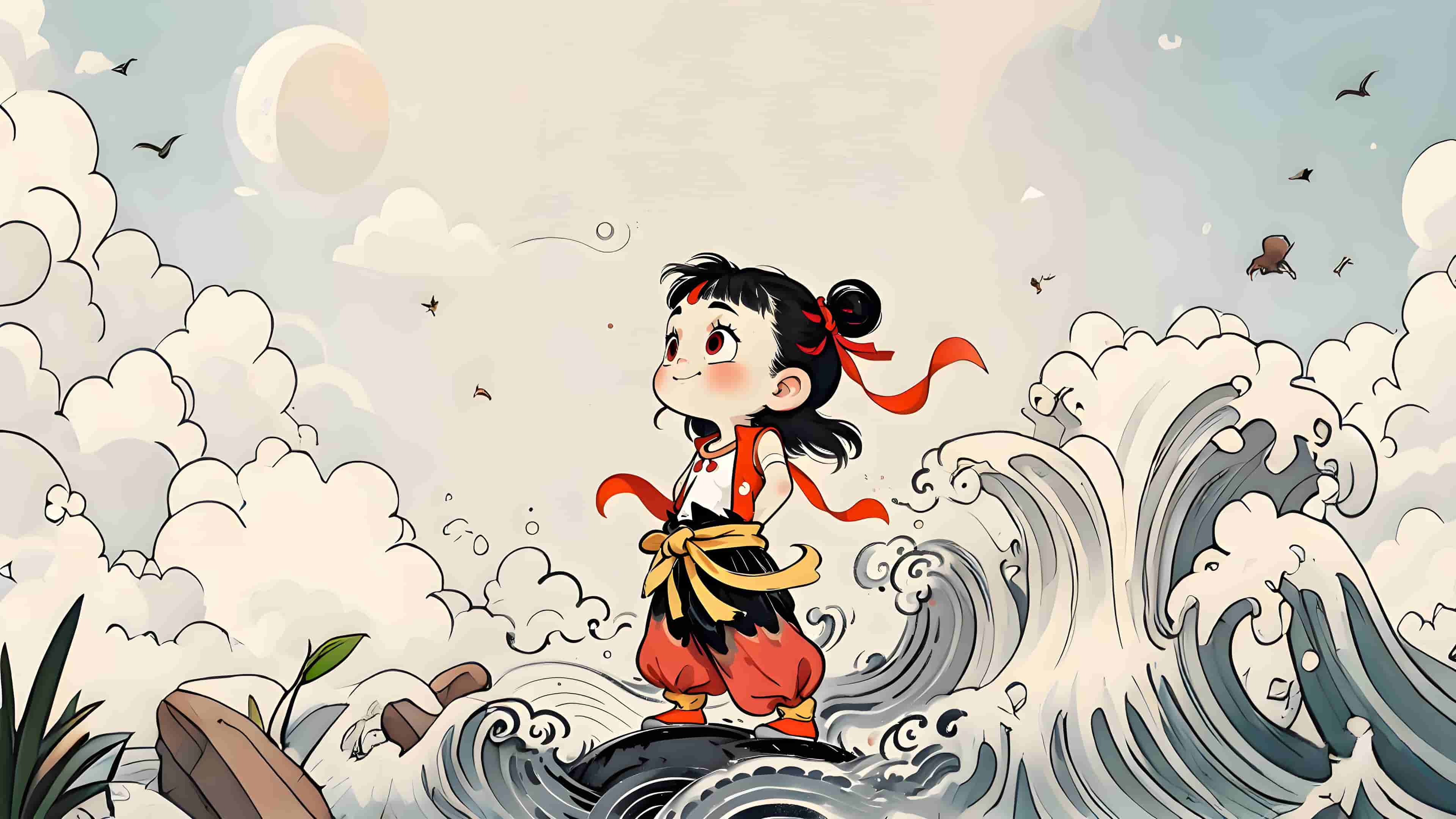 可爱小哪吒 海浪 4K