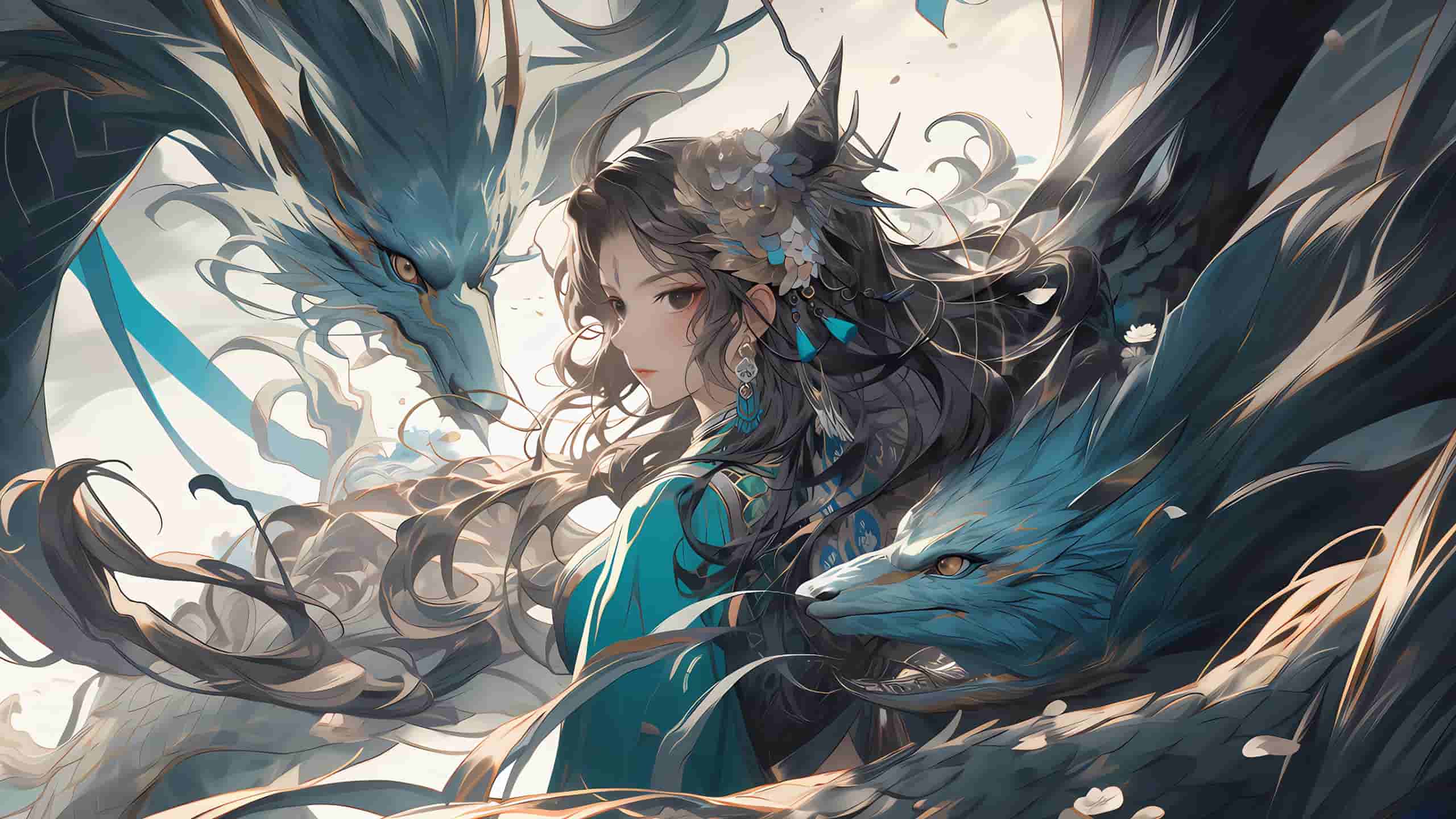 龙 二次元少女 AI艺术壁纸