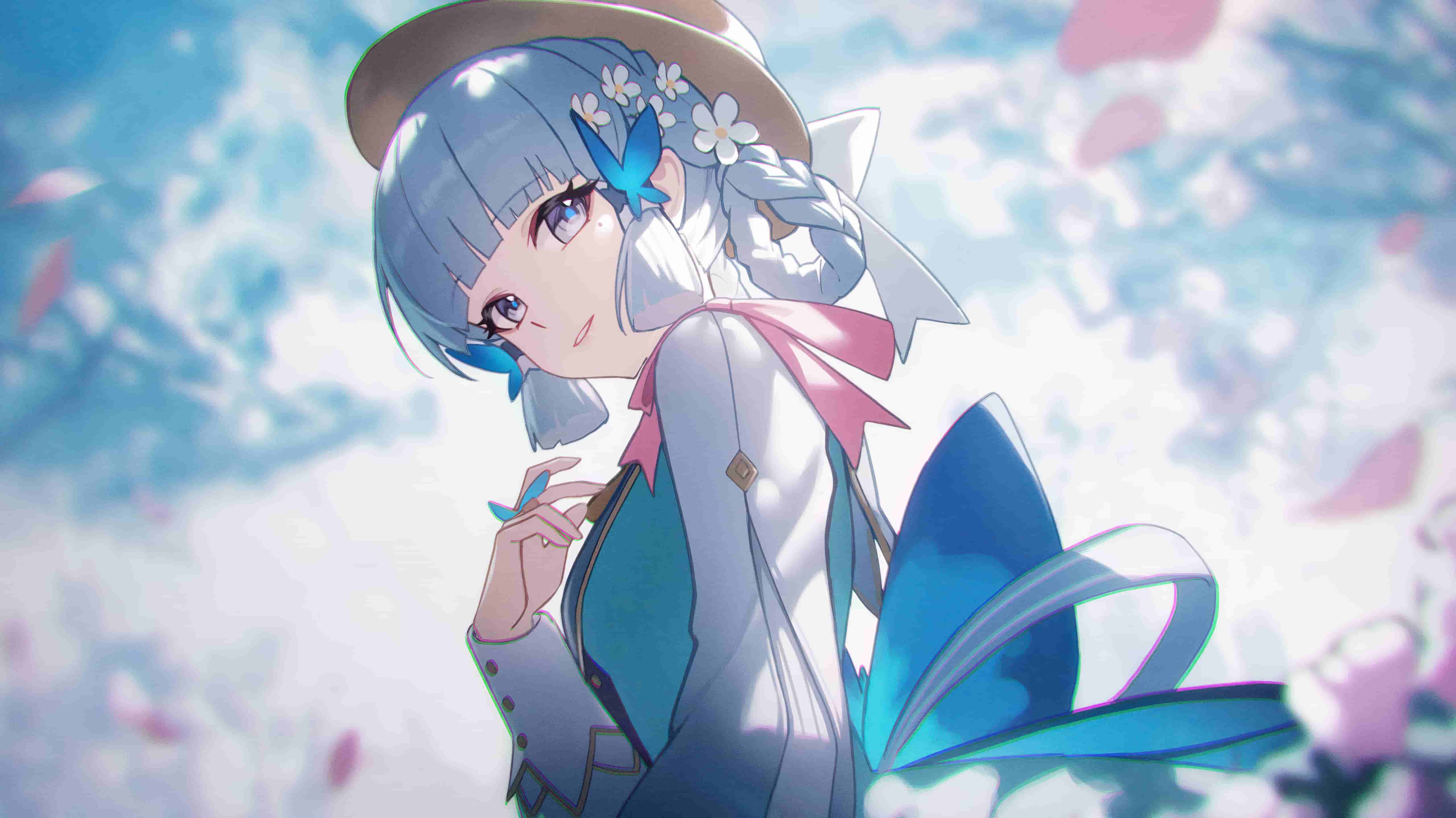 原神芙宁娜春日花语蓝蝶点缀游戏原画电脑壁纸